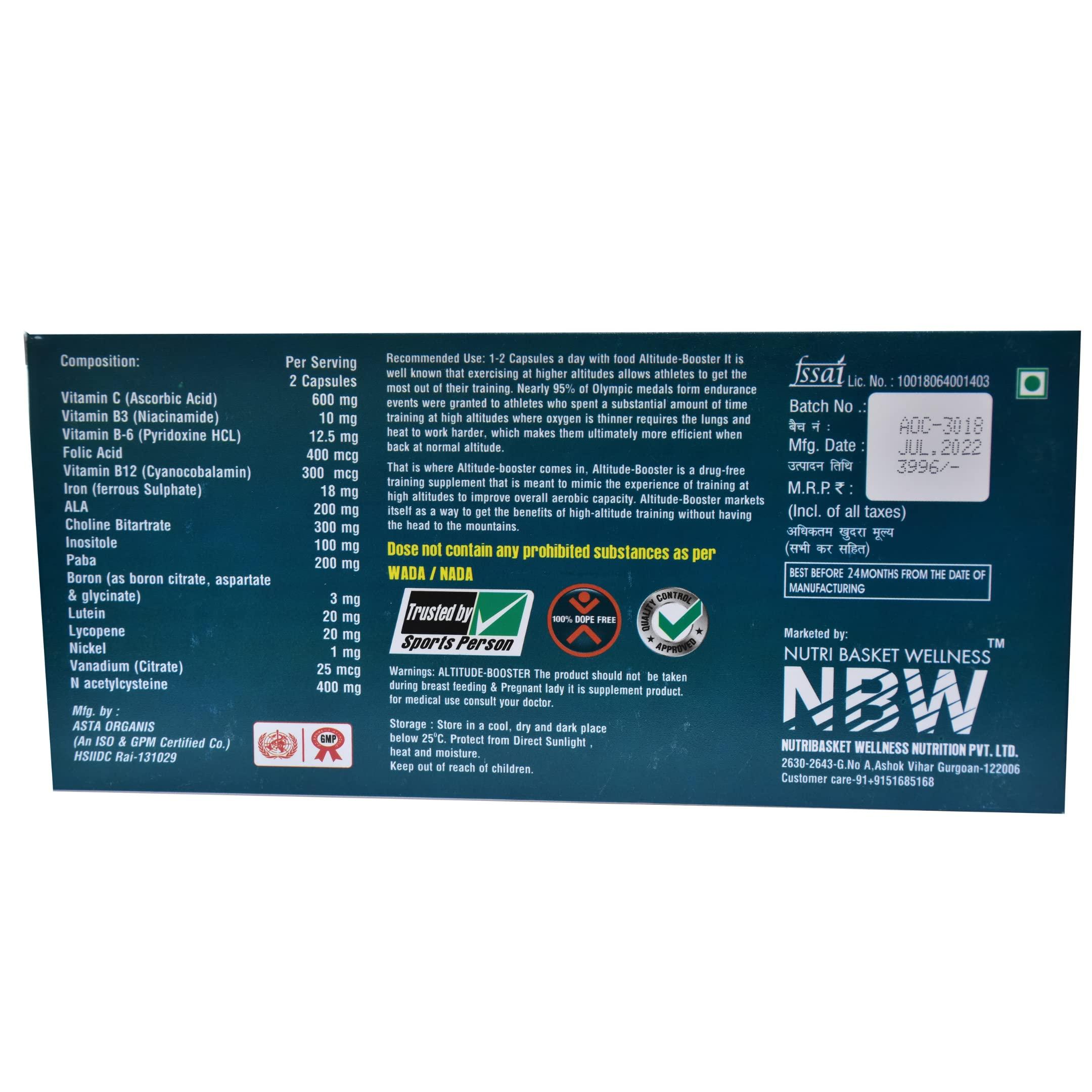 Nutri Basket Wellness NBW NBW Altitude Booster | High Altitude Sports Training Formula | Improves Lungs Capacity & Oxygen Efficiency (60 Capsules)