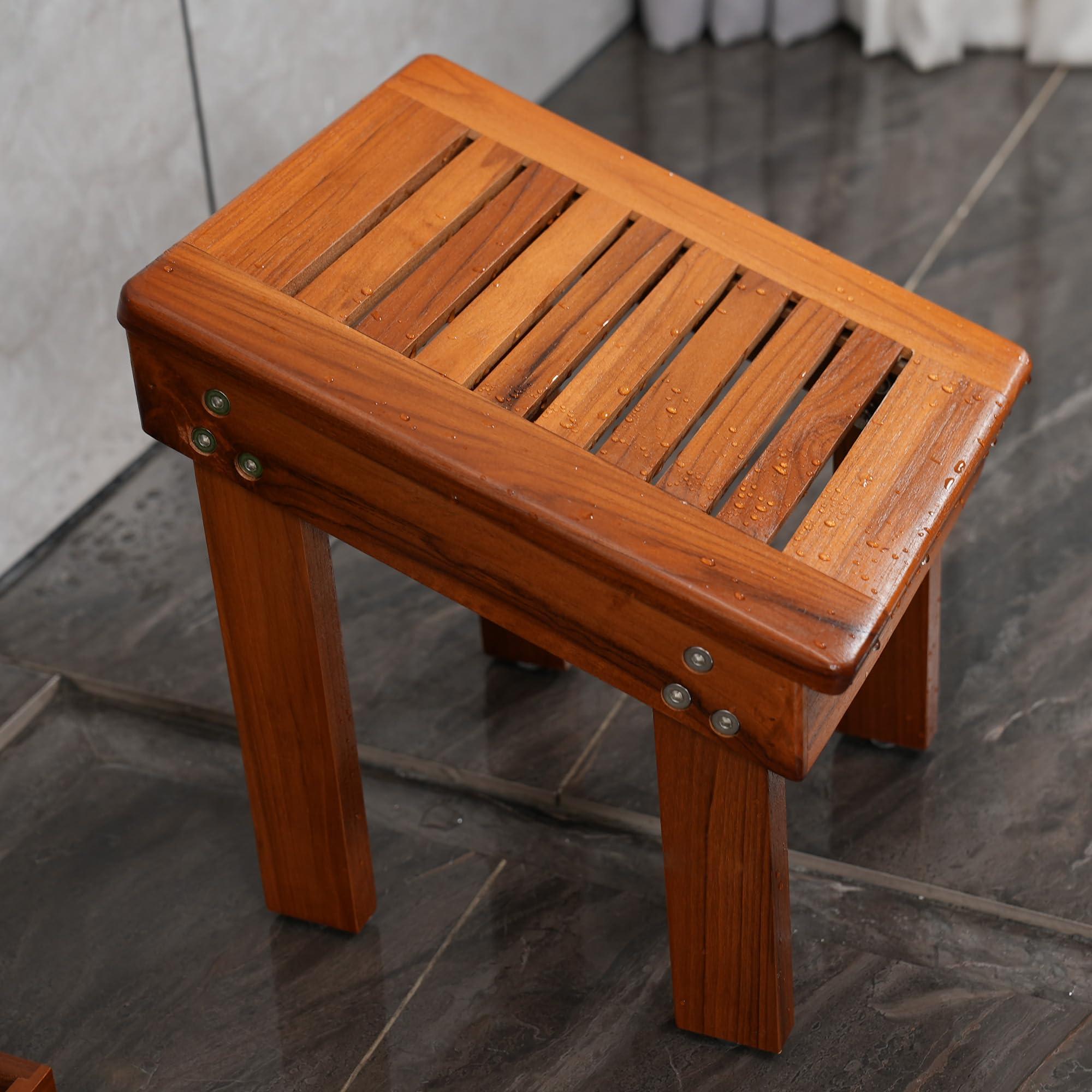 Utoplike Utoplike Teak Shower Stool for Shaving Legs, Shower Foot Rest for Inside Shower, Sturdy Wooden Corner Shower Step for Bathroom