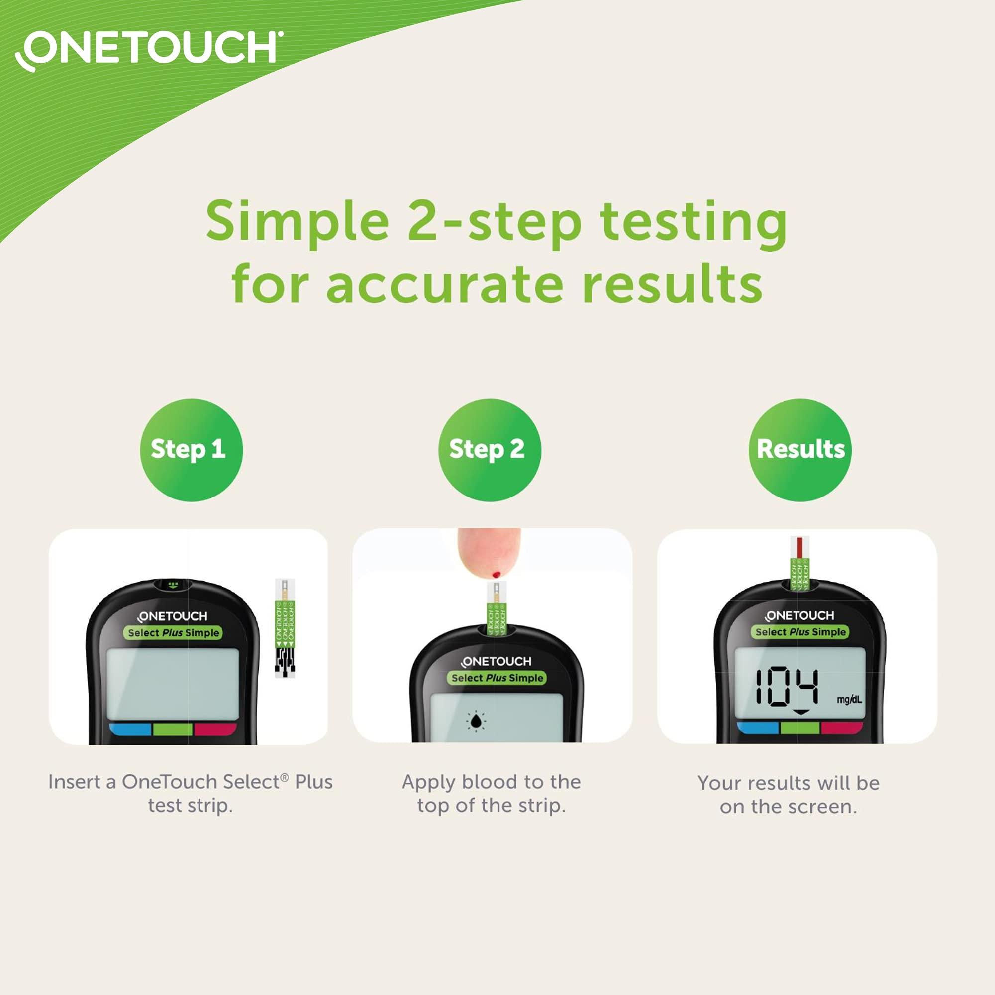 OneTouch OneTouch Select Plus Test Strips | 2 Packs of 50 Strips each (total 100 Strips) | Blood Sugar Test Machine Testing Strips | Global Iconic Brand | For use with OneTouch Select Plus Simple Glucometer