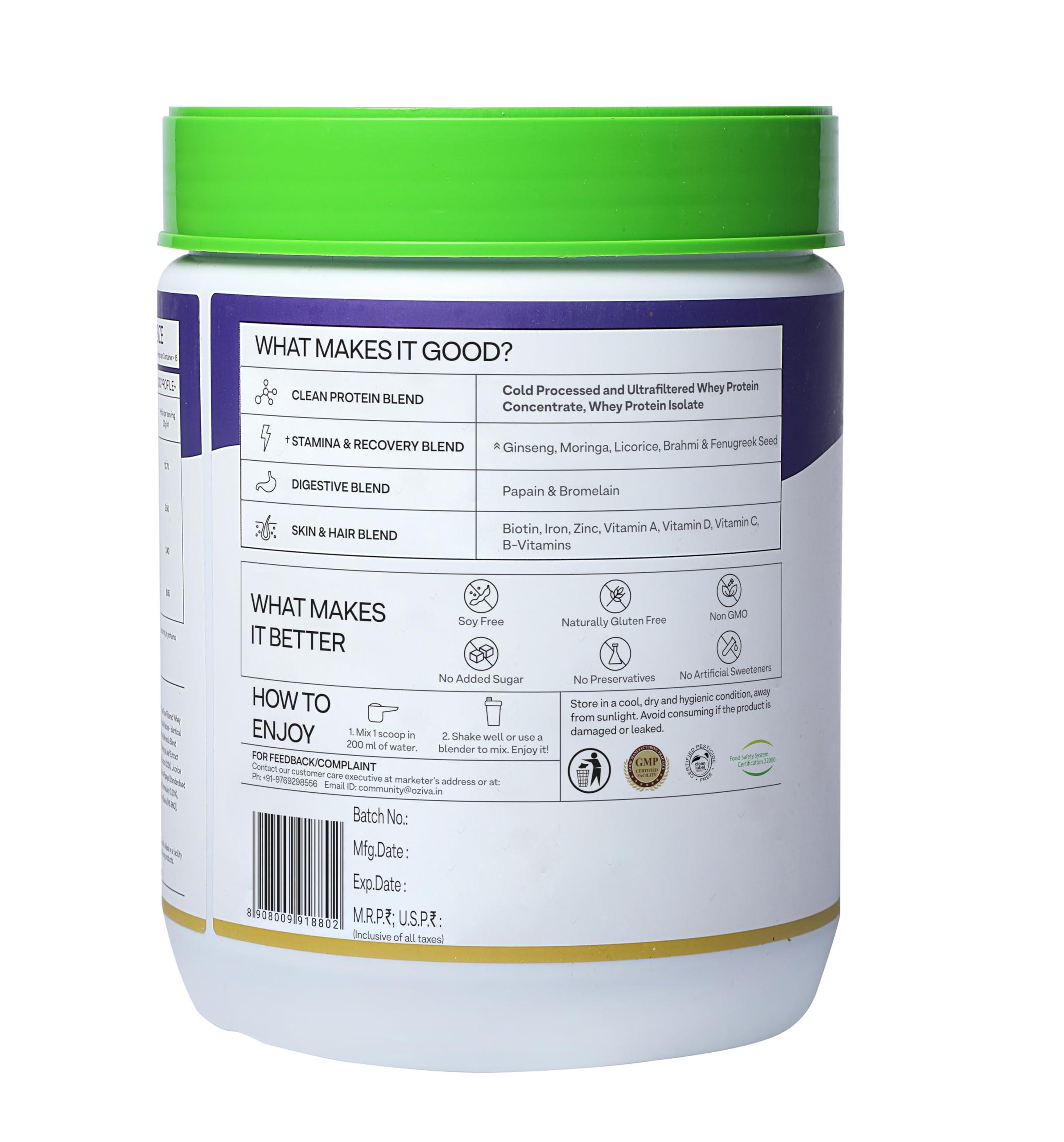 OZiva OZiva Protein & Herbs for Men (Banana Caramel) I Muscle Building, Stamina & Recovery | Clean Protein, Shatavari, Green Tea I No Added Sugar, 1lbs (453gm)