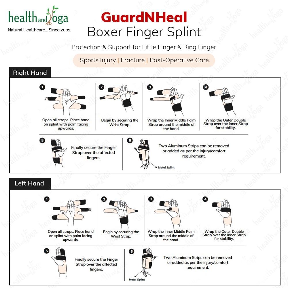 HEALTHANDYOGA HealthAndYoga GuardNHeal Boxer Finger Splint (M) -Ulnar Gutter Contraption with Straps & Aluminium Strip- Protects & Immobilizes 4th & 5th Fingers- For Fracture, Sprain - Fits Both Left & Right Hands