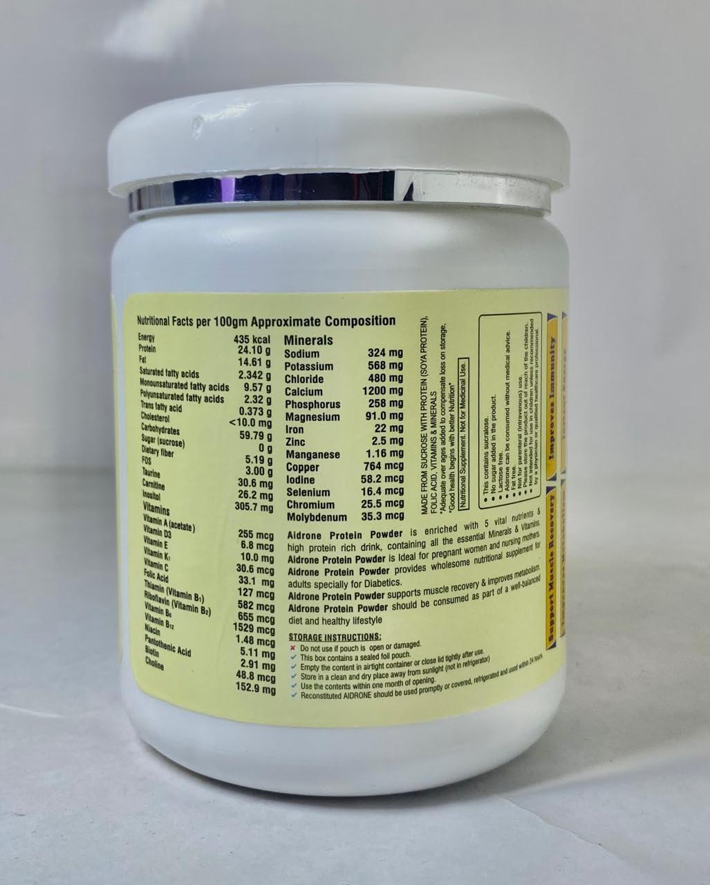 Aidrone Aidrone Protein Powder - Sugar-Free, Enriched with Biotin, Iron, Calcium & Vitamin D, Vanilla Flavor - 400 Grams | Combo Pack of 2 | High Protein, Low Fat | Ideal for Diabetics & Health Conscious (Pack of 2, Vanilla)