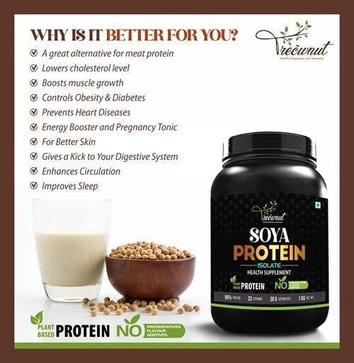 TREOWNUT TREOWNUT Soya Protein Isolate - Unflavoured Vegan Protein Supplement Powder with 27g Protein Per Serving - Perfect Plant-Based Protein Source for Vegans Fitness Enthusiasts
