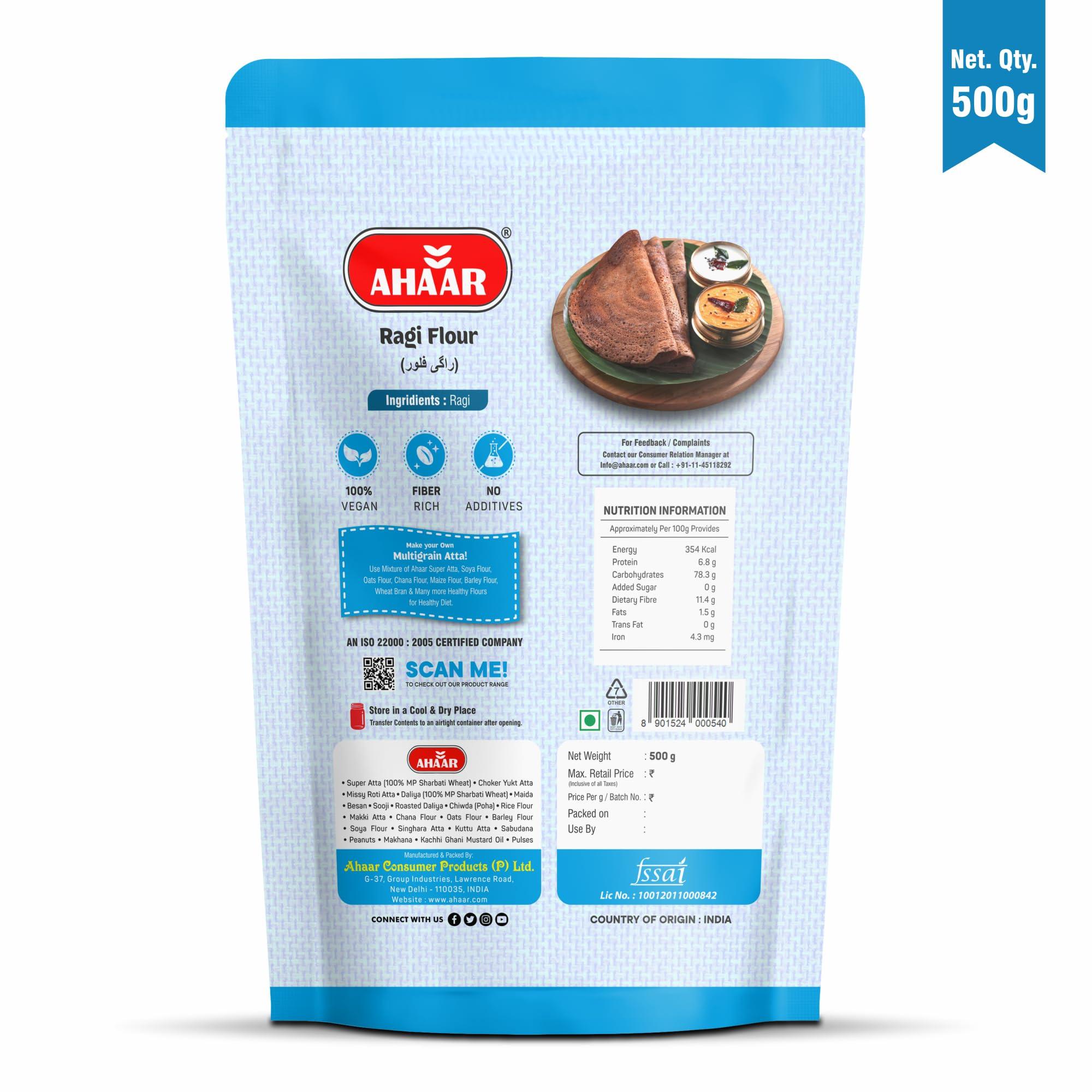 AHAAR Ahaar Ragi Flour 500g (Finger Millet) Gluten Free Flour/Atta| Rich in Magnesium, Iron, Calcium and Fiber