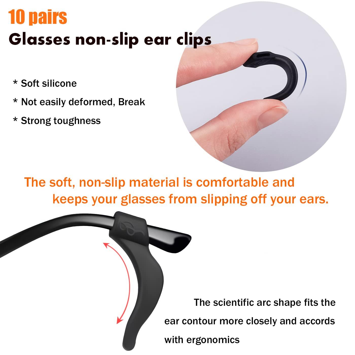 PTSLKHN PTSLKHN Soft Silicone Eyeglass Ear Grips, 10 Pairs of Non-Slip Eyeglasses Ear Grips for Glasses, Sunglasses, Reading Glasses (Black), 42*11mm