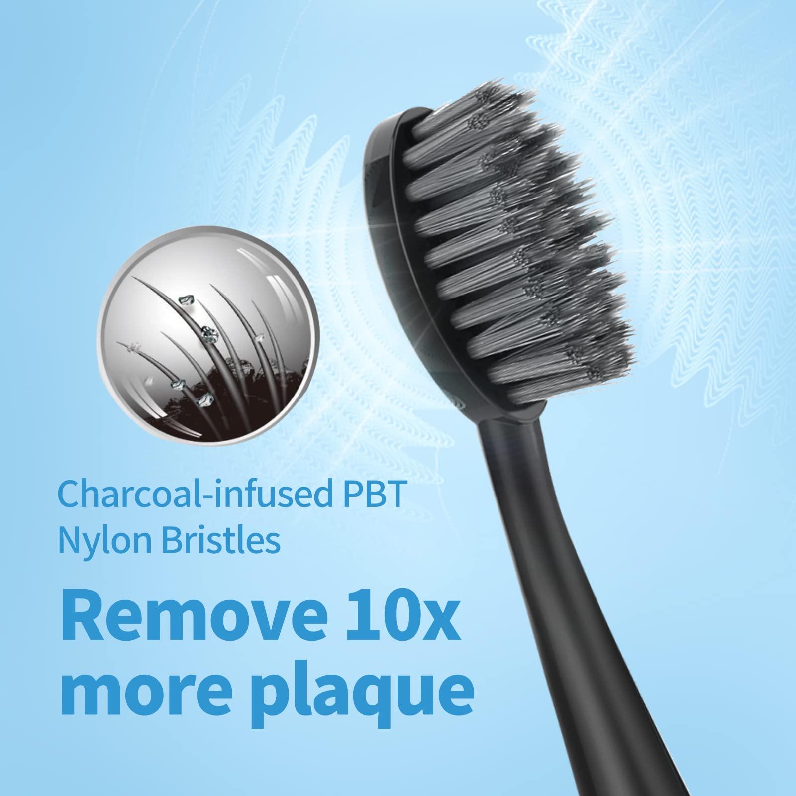 Harobey Replacement Toothbrush Heads for Burst Sonic Toothbrush with Dust Cover Caps, Charcoal Soft Bristles, 5 Counts, Black