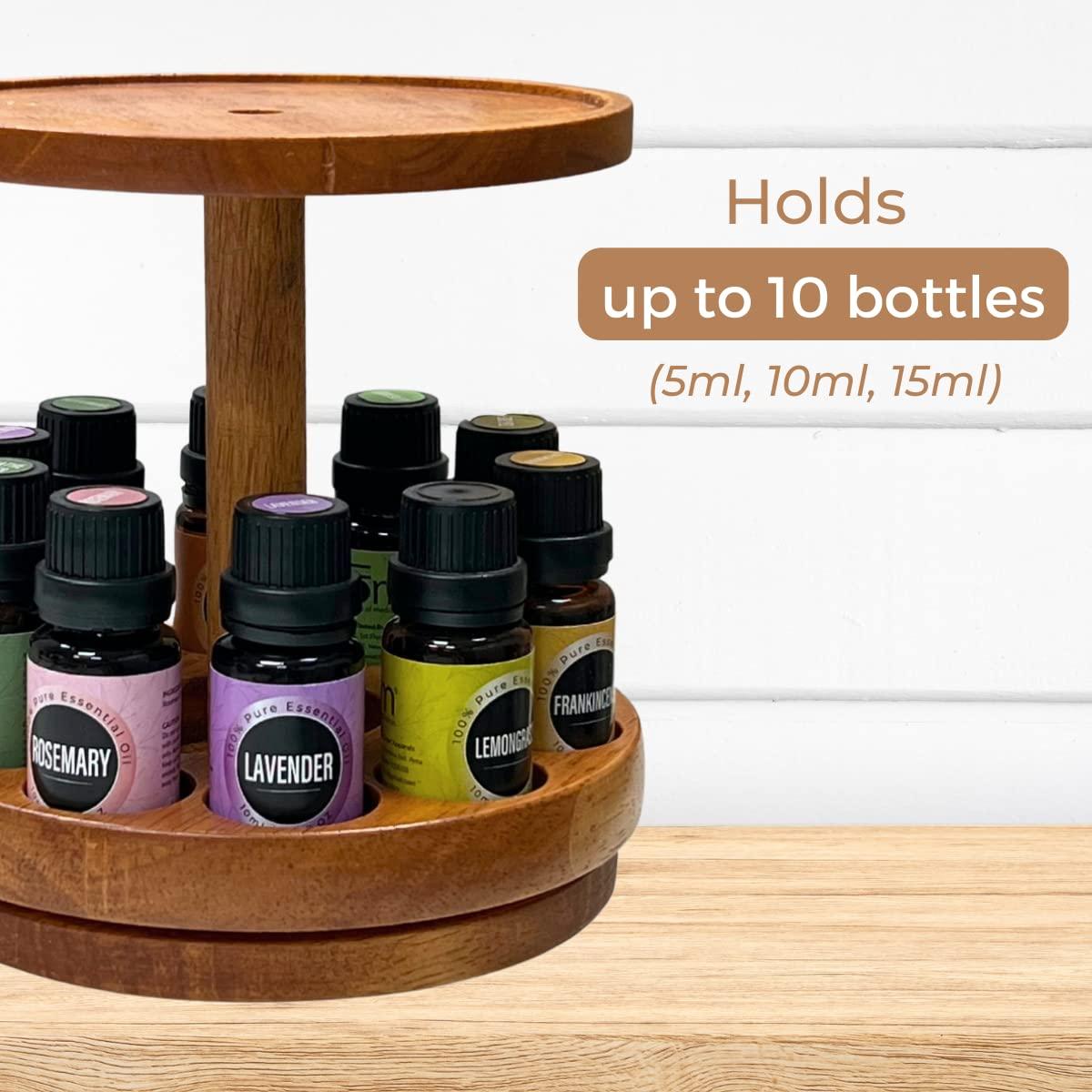FOM (Friends of Meditation) Essential Oil Diffuser Stand | Holds upto 10 Bottles and Diffuser | Essential Oil Storage Display Stand Wooden 2 Tier