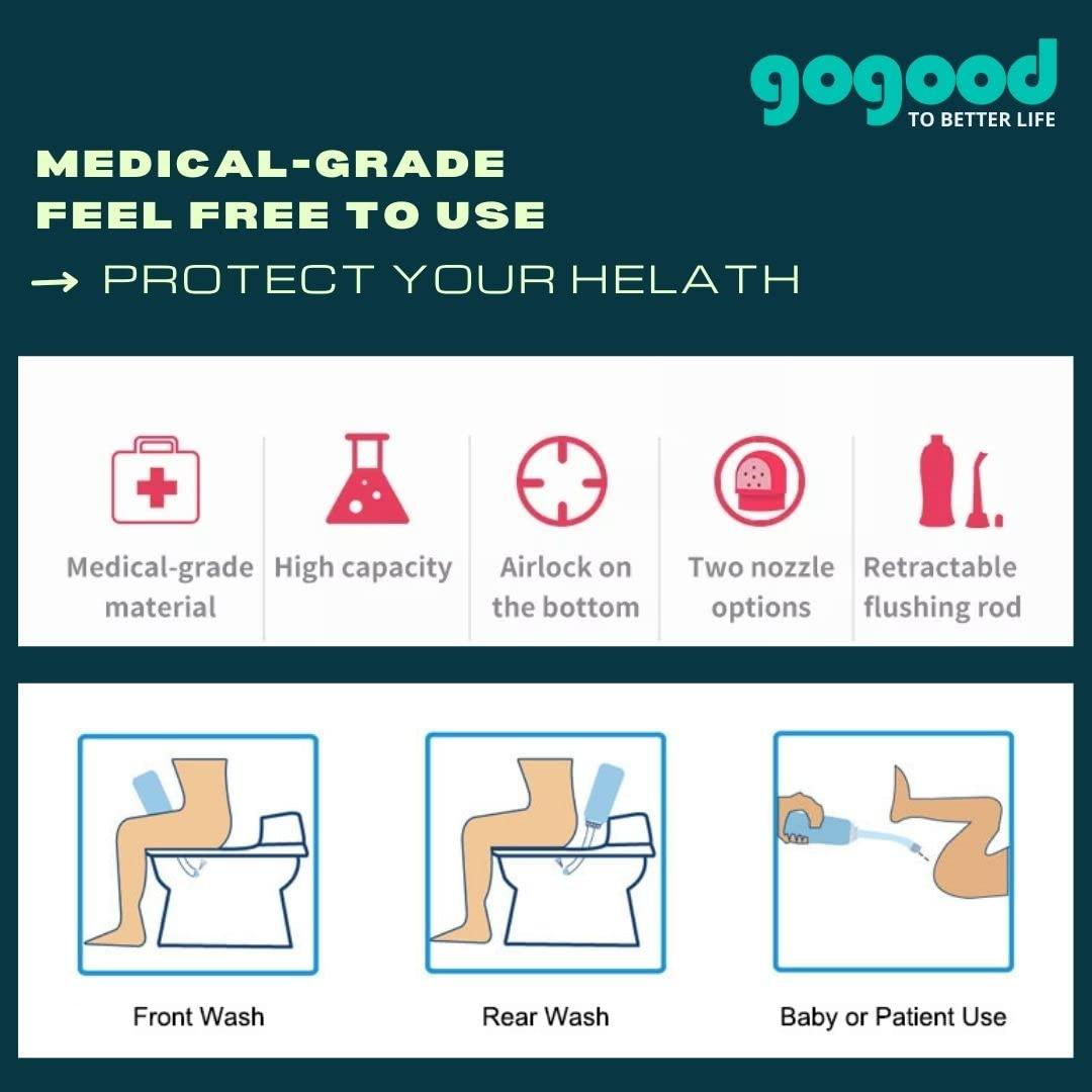 gogood GOGOOD Portable Bidet Jet Spray for Toilet - Retractable Peri Bottle, Postpartum Perineal Bum Cleaner 2 Nozzles and Travel Bag, 500ml (Pink)