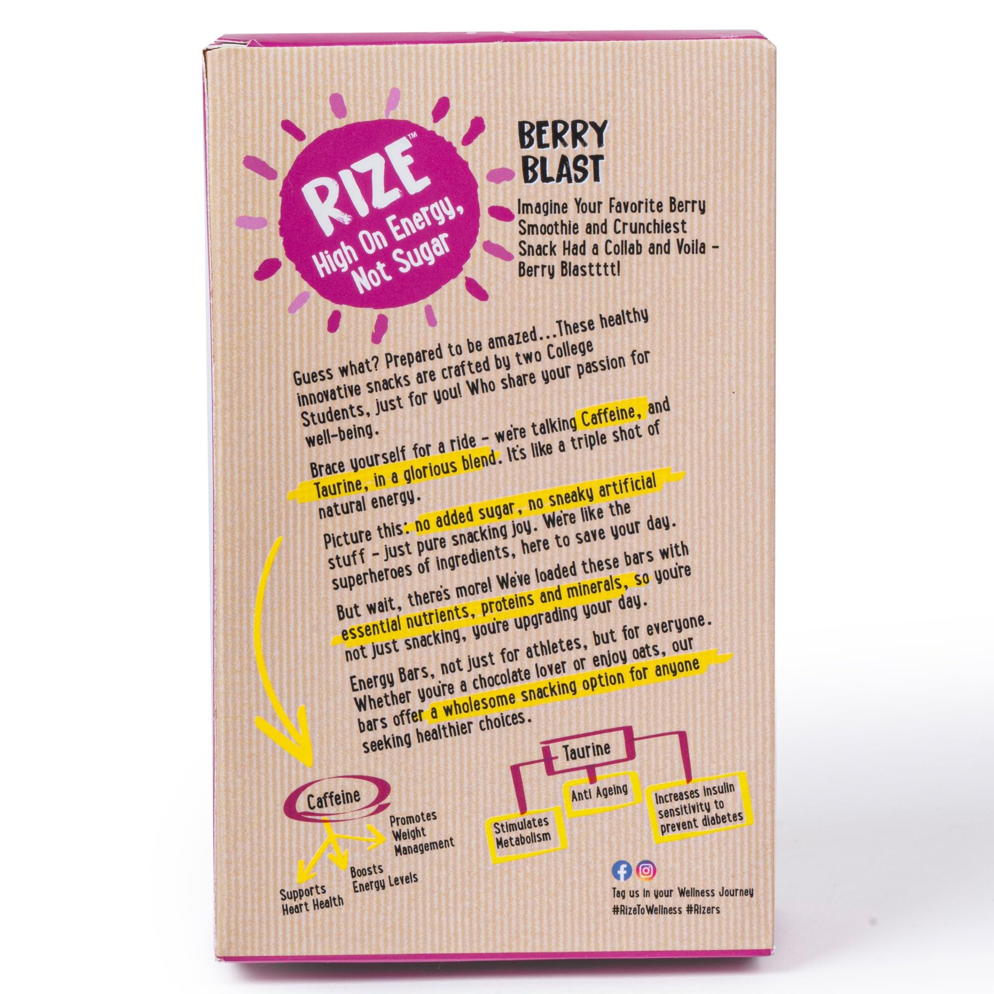 Rize RIZE Energy Bar|As Seen on Shark Tank India| 6g Protein Bar Caffeinated bars for post work out Snack, High Protein Bar with Zero added Sugar, Gluten Free Healthy Snack (Berry Blast-Pack of 6 Energy Bar)