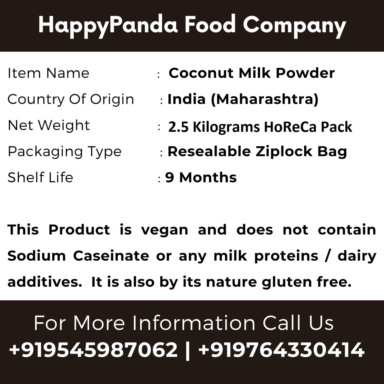 HappyPanda HappyPanda Premium Vegan Coconut Milk Powder Horeca Value Pack (2.5 Kg) - Preservative Free Plant Based Coconut Milk Powder