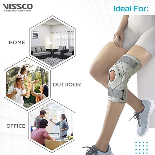Vissco Vissco Neoprene Hinged Patella Knee Brace (Moderate Support), Knee Support for Pain Relief, Knee Injury Braces for Walking, Running, Gym, Workout - (CLOSED TYPE) - Small (Grey)