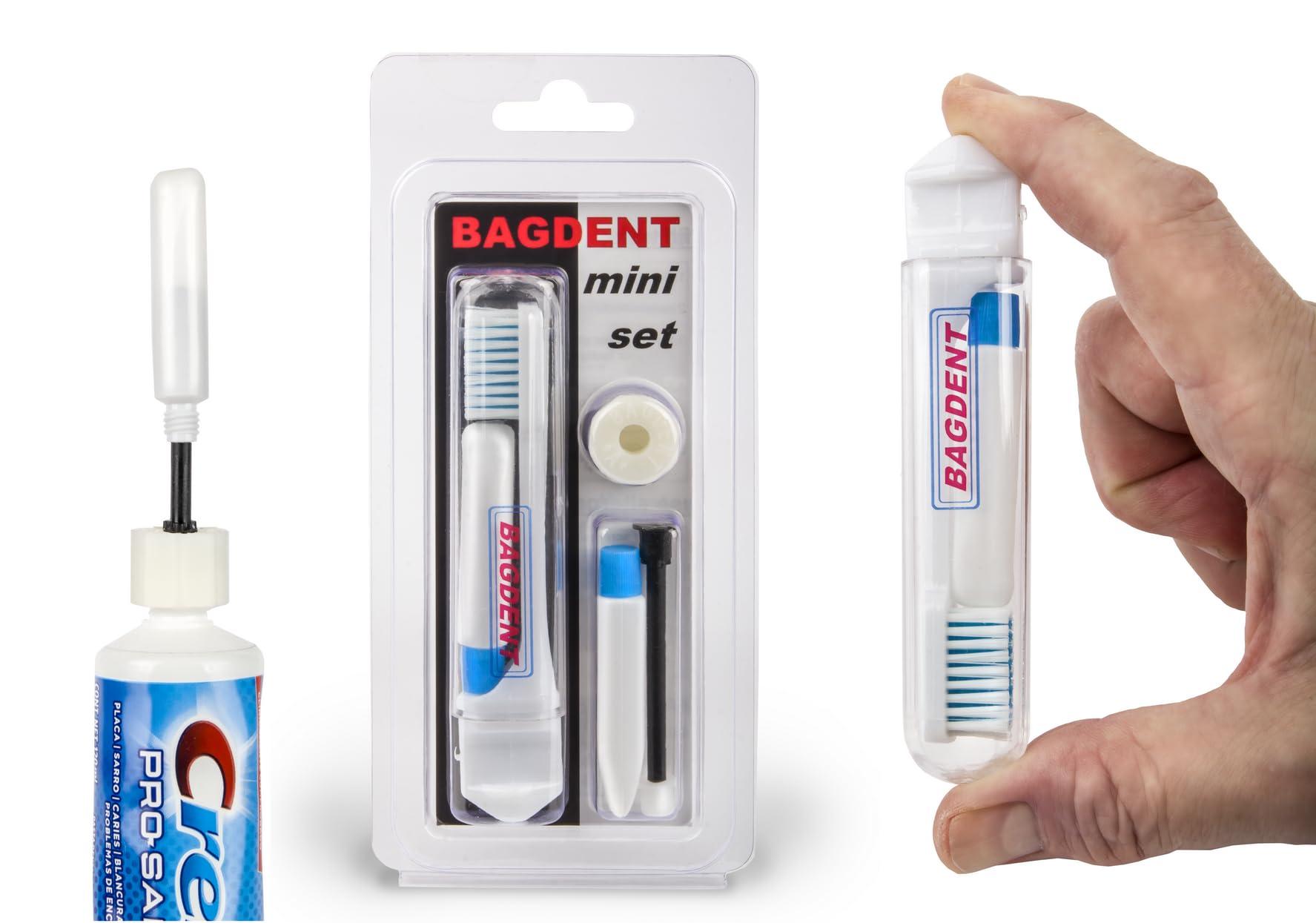 Bagdent Travel Toothbrush Kit, Refilllable Mini Tubes, Universal Filling Adapters, Backpacking, After Lunch Brush, TSA Compliant