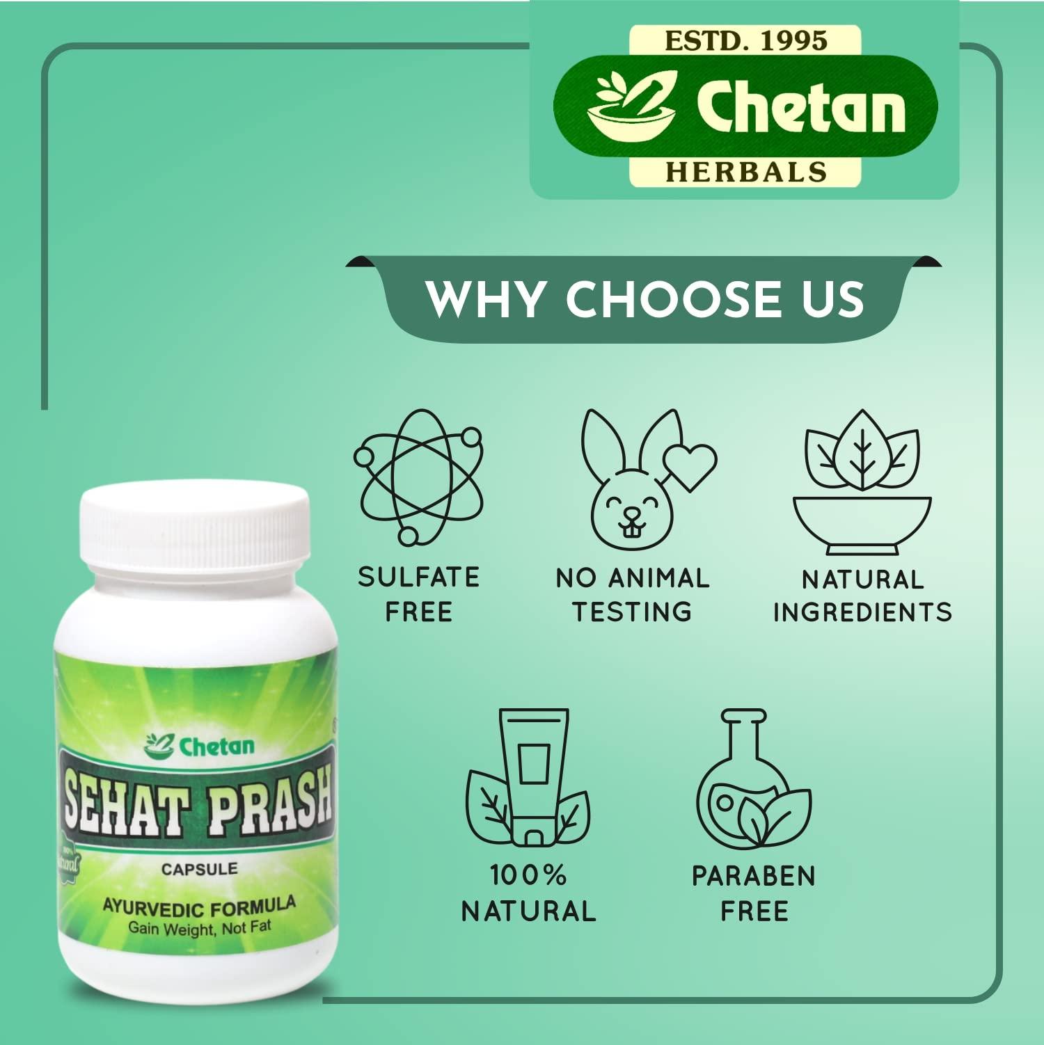 CHETAN HERBALS CHETAN HERBALS Sehat Prash Ayurvedic Weight Gainer For Muscle Gain, Ayush Approved, 60 Capsule