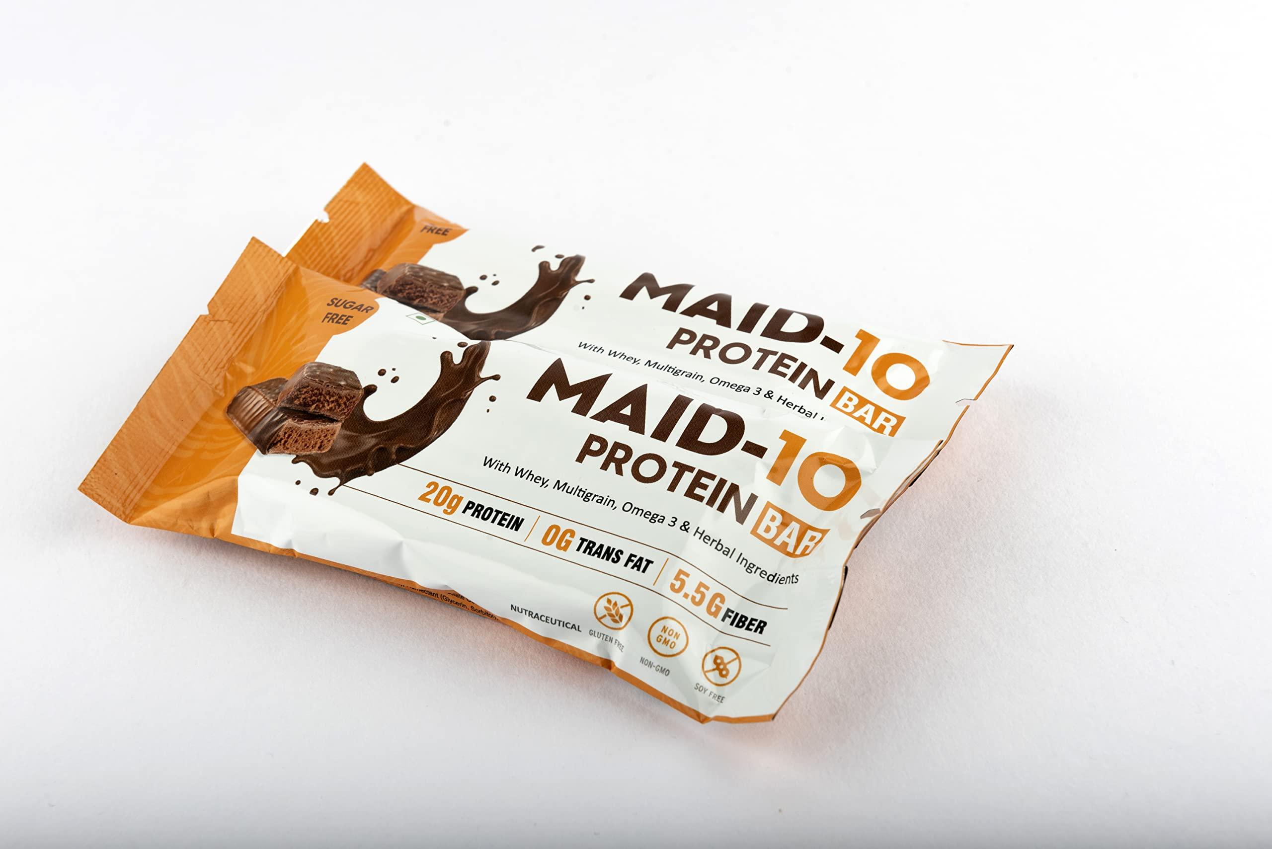 MAID-10 MAID-10 Protein Bar with Whey, Multigrain,Omega 3 & Herbal Ingredients | No Added Preservatives | 100% Veg | No Added Sugar, No Artificial Sweeteners | Chocolate Flavour (Pack of 12 (60g x12))