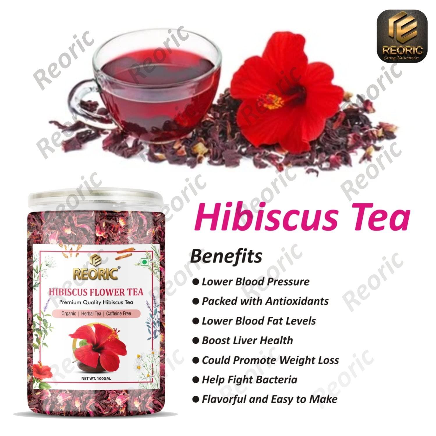 REORIC REORIC Organic Hibiscus Flower Tea- 100g | Premium Hibiscus Tea Leaves | 100% Natural Hibiscus Flower Herbal Tea Whole Leaf | Hibiscus Loose Tea | Use for Iced Tea | Improve Digestion