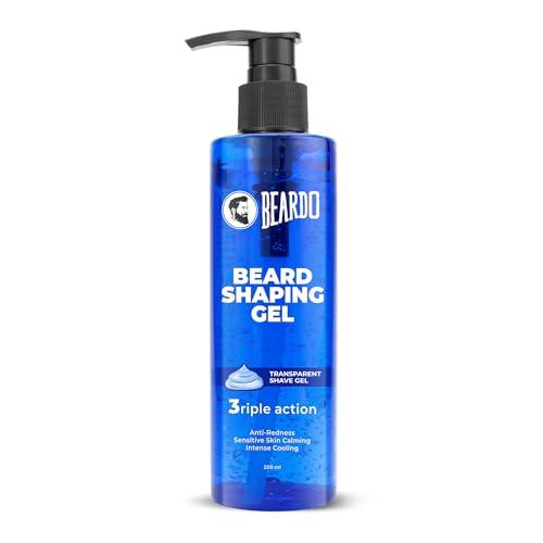 BEARDO Beardo Beard Shaping Gel, 200ml | 3riple Action Transparent Shaving Gel for Men | Shaving gel with Anti-Redness, Calming, Intense Cooling | Suitable for Sensitive Skin