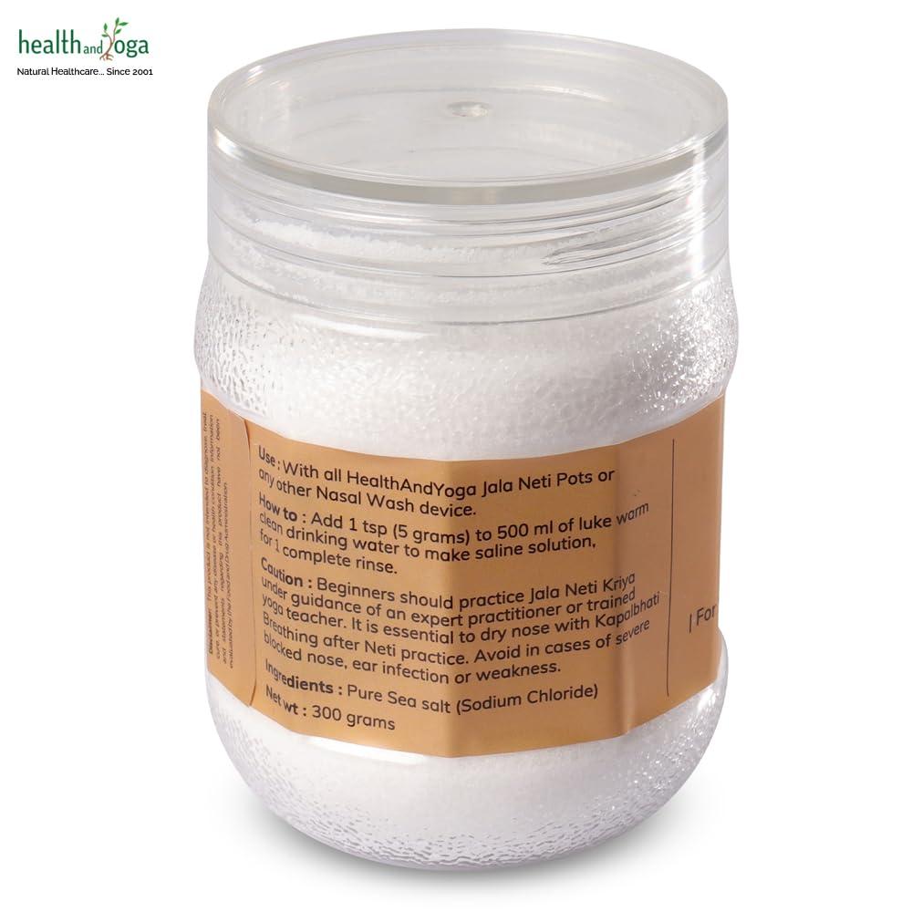 HEALTHANDYOGA HealthAndYoga Jala Neti Salt Jar (300 gms or 10 oz) - Non-Iodised, Pure Grade Sodium Chloride -Safe Hygienic Saline Solution for Yogic Nasal Wash Clears Blocked Mucus - Use with Neti Pots