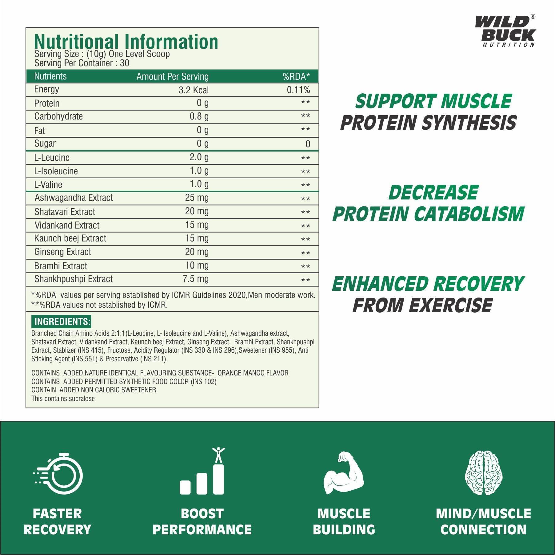 WILD BUCK WILD BUCK Creatine Monohydrate, 100% Pure Creatine Energy Support Supplement [50 Servings, Blueberry] + Bcaa Powder With Natural & Powerful Herbs For Women & Men [Orange Mango, 30 Servings, 300G]