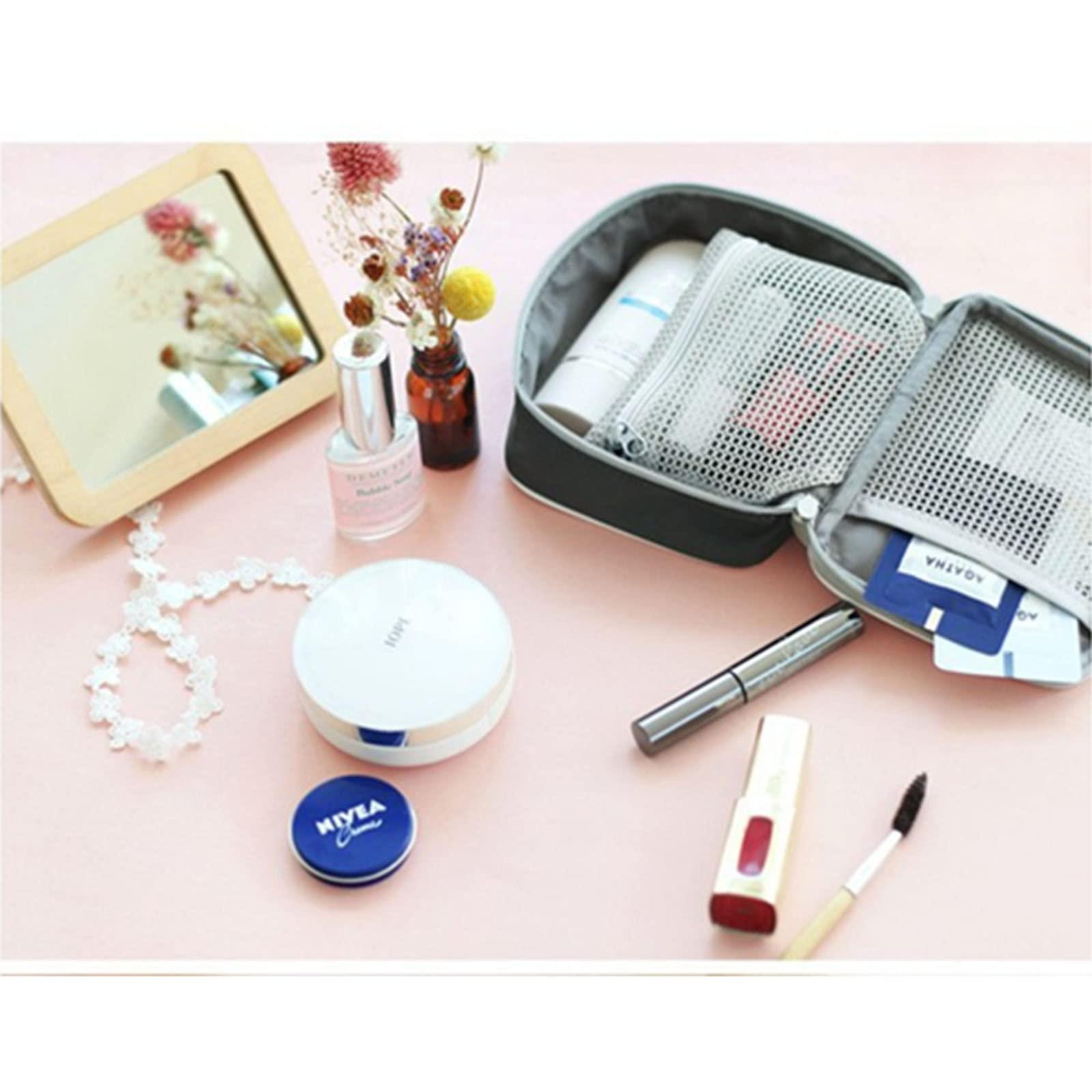 Lingcat Linsiter Polyester Lingcat Portable Empty First Aid Bag, Mini Travel Medicine Pouch Double Zippers Handy Pills Pocket For Travel School Home, Gray,Black