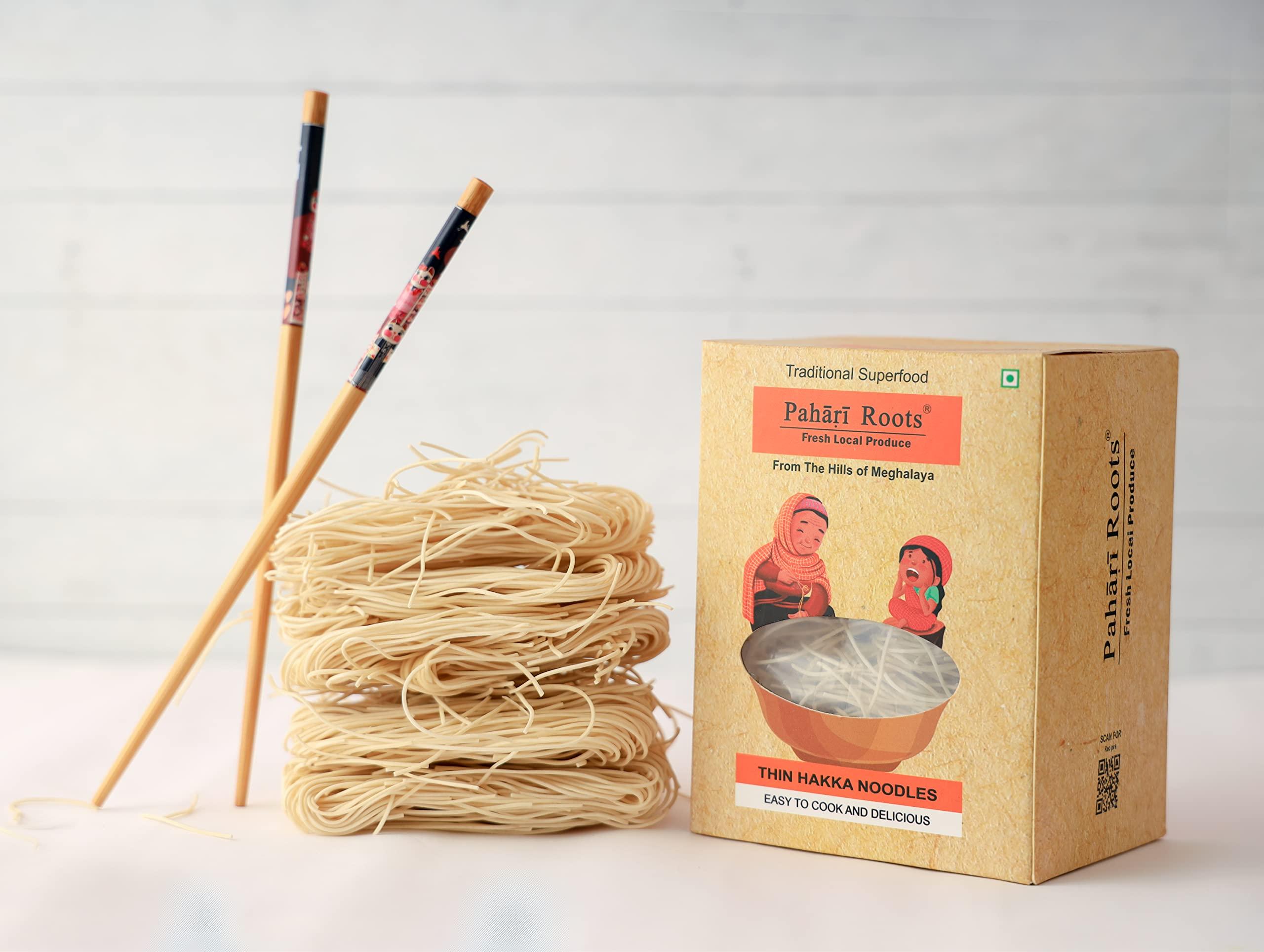 Pahari Roots Pahari Roots - Special Thin Hakka Vegetarian Noodles (2X300G) | Chowmein Handmade Instant Noodles Light & Flavourful Make Delicious Khow Suey,Ramen,Chopsuey, Noodle Soup Hakka Noodles Pack In Fresh