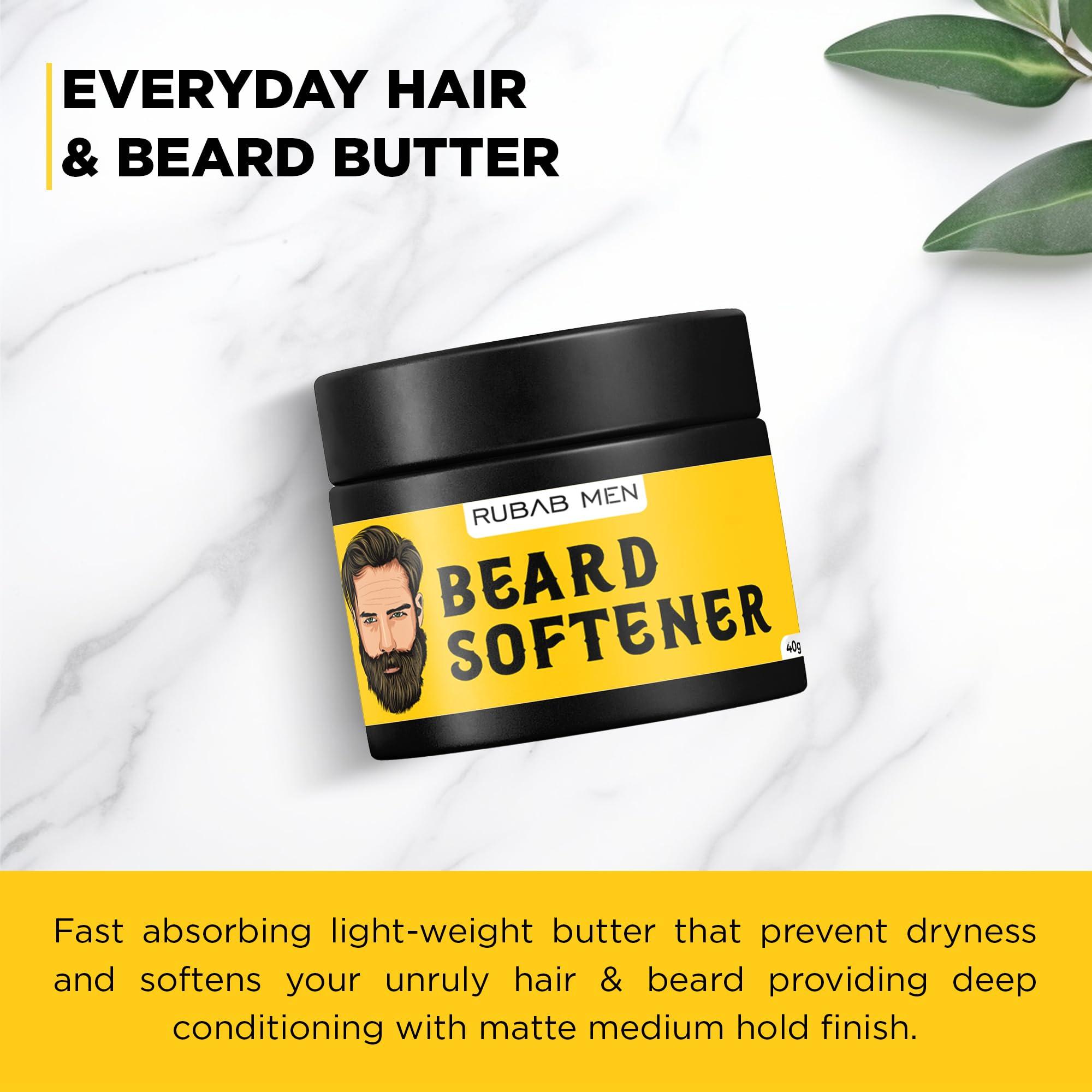 RUBAB MEN RUBAB MEN Beard Grooming 4-in-1 Kit for Men | Beard Brush, Hair & Beard Softener Balm, Wooden Beard Shaper Tool & Wooden Beard Comb for Men | Pack of 4