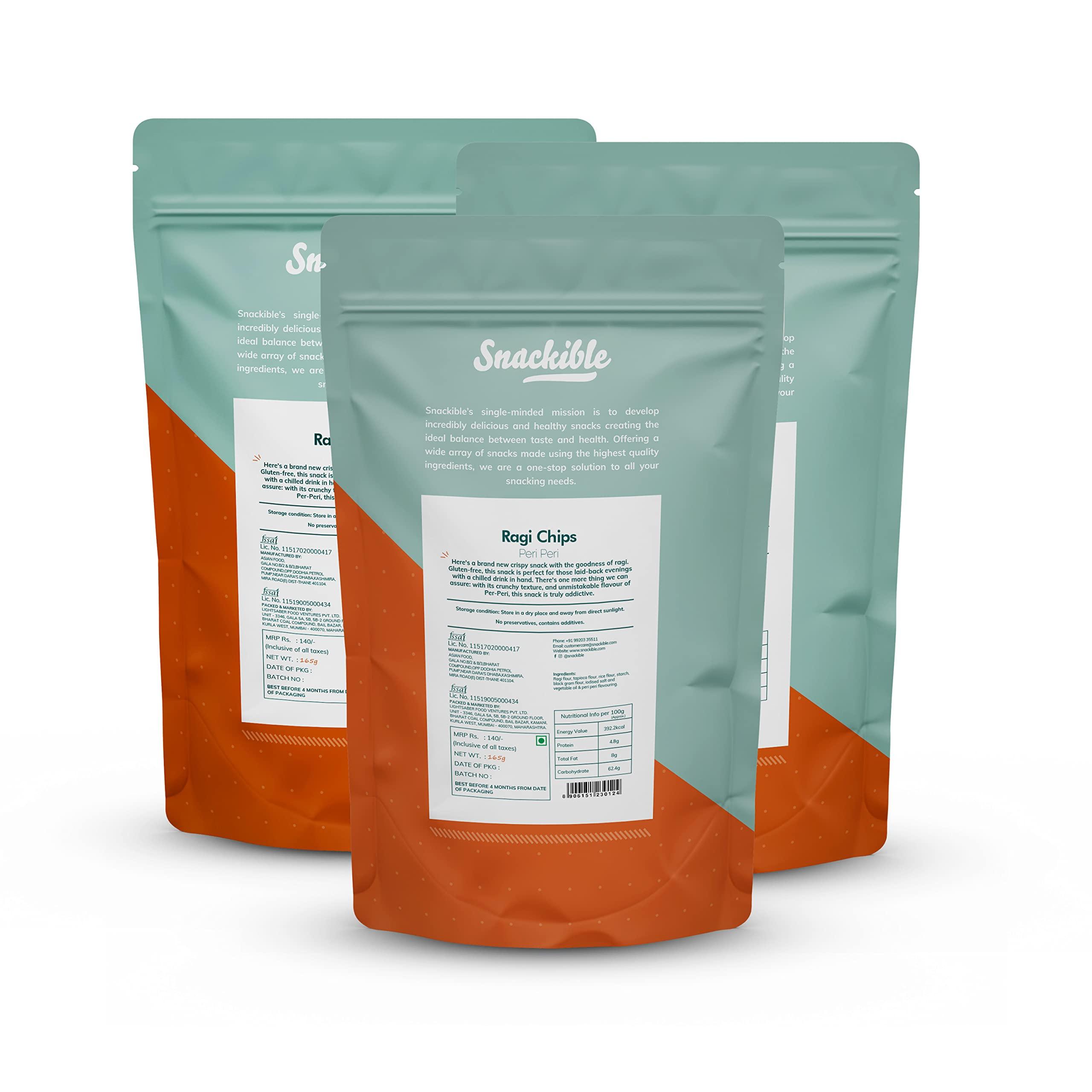 Snackible Snackible Peri Peri Ragi Chips (Pack of 3) - 3x165gm | Millet Base Snack | Rich in Fibre | Healthy Indian Snack