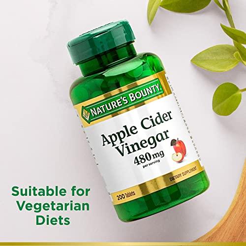Nature\'s Bounty Nature\'s Bounty Apple Cider Vinegar Dietary Supplement, Supports Energy Levels and Metabolism, Plant Based, 480mg, 200 Tablets : Pack of 1