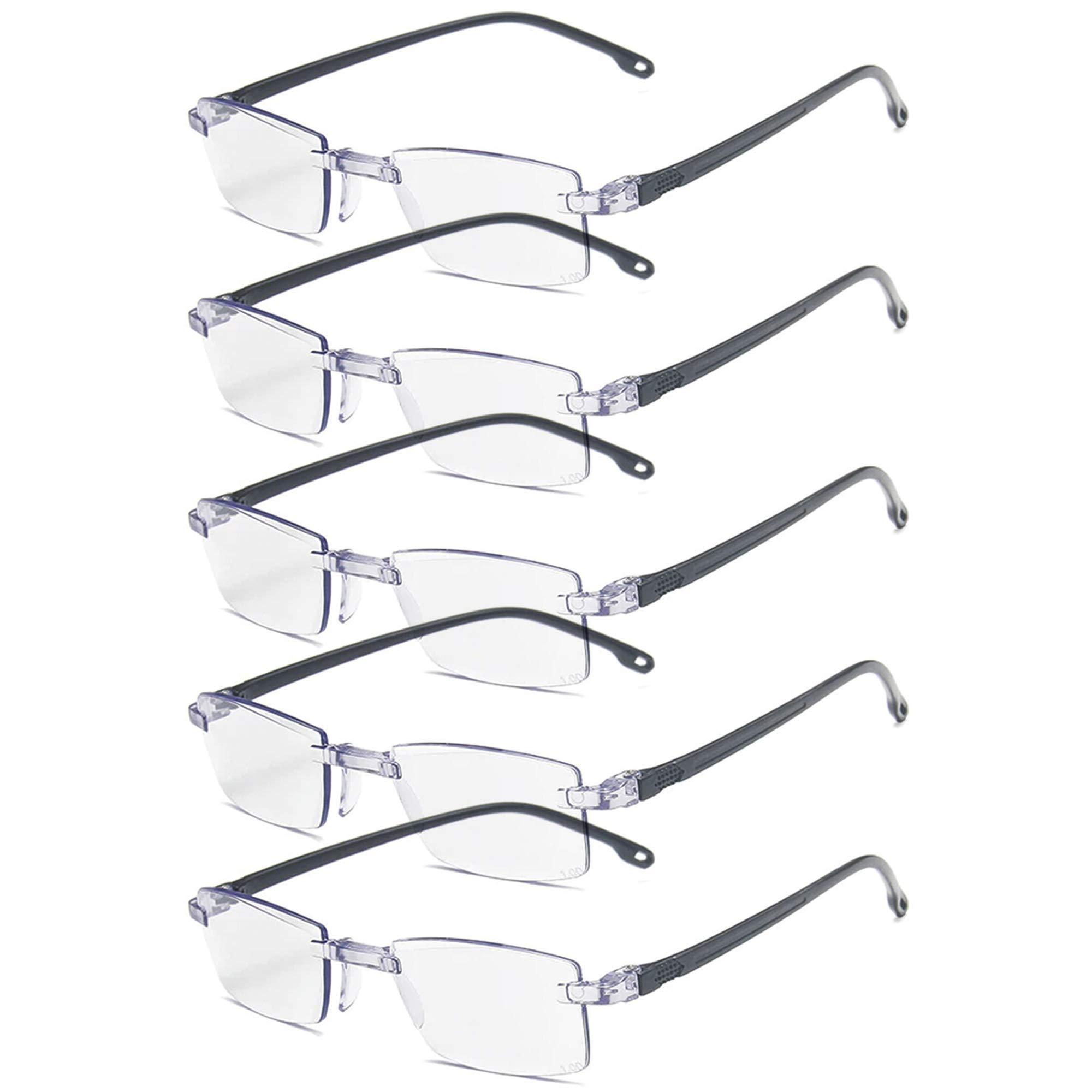 AUGEN AUGEN Blue Block Rimless Reading Glasses Black Clear Unisex Free Size Power (+3.50, Pack Of 5)