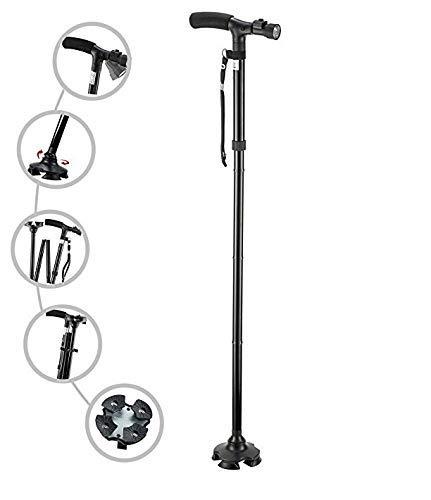 Vidhi Sales Vidhi sales Foldable Walking Stick 4 Head Pivoting Stick with Built In LED Lights