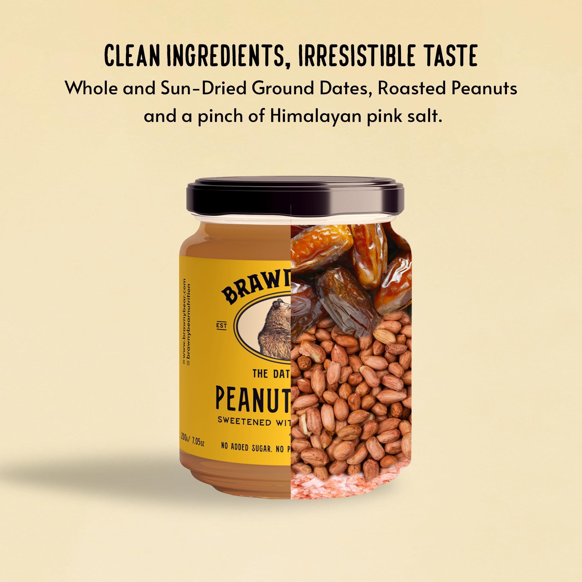 Brawny Bear Brawny Bear Peanut Butter, 100% Natural Sweetened with Dates, Smooth Healthy Nut Butter with No Added Sugar and Preservatives, Low GI, Vegan, High in Protein Spread  200 gm