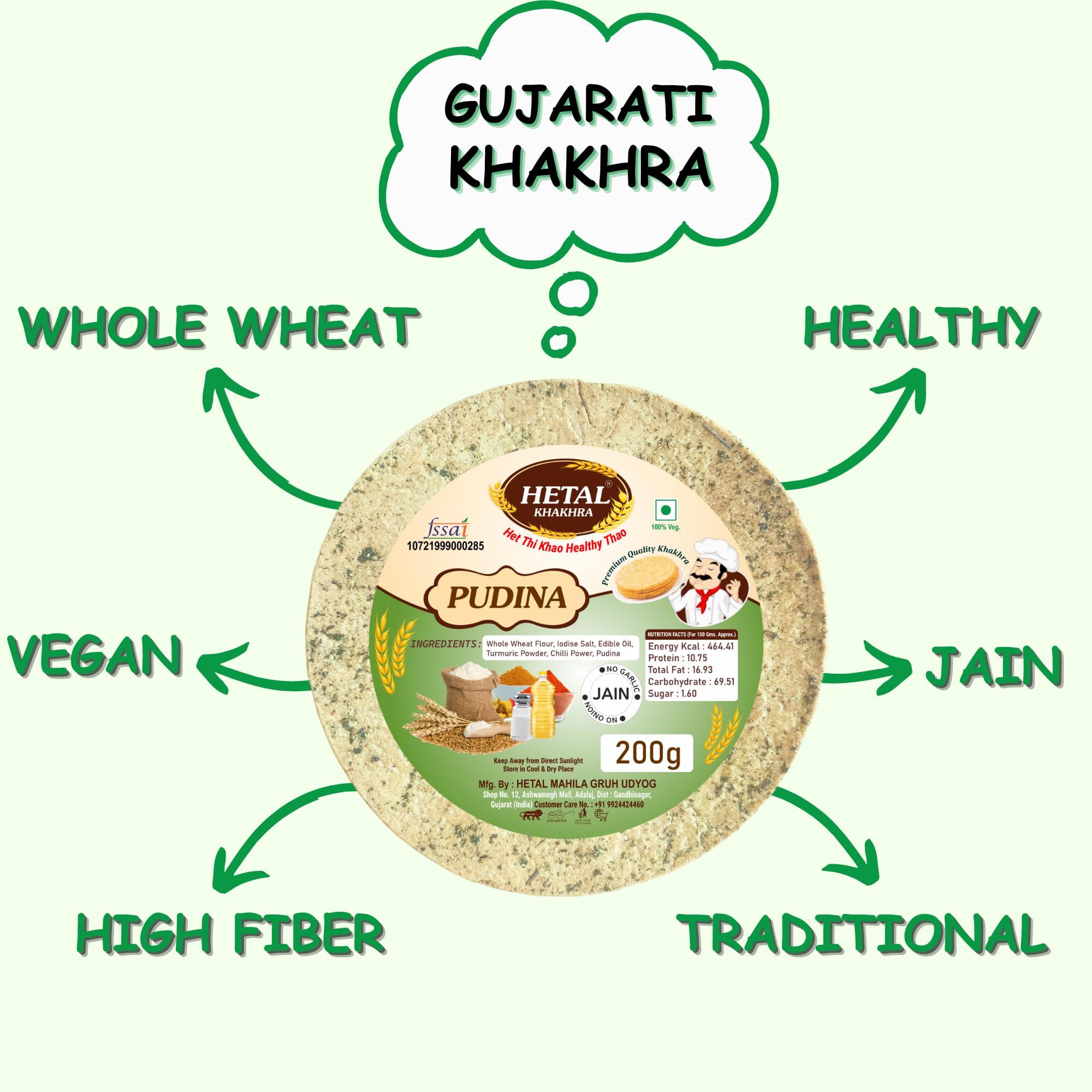 HETAL KHAKHRA HETAL KHAKHRA Pudina Punch Khakhra|Ready To Eat Snacks|Evening Time Snacks|Gujarati Healthy Snacks (Pack Of 2) 200 Gm in Each Pack