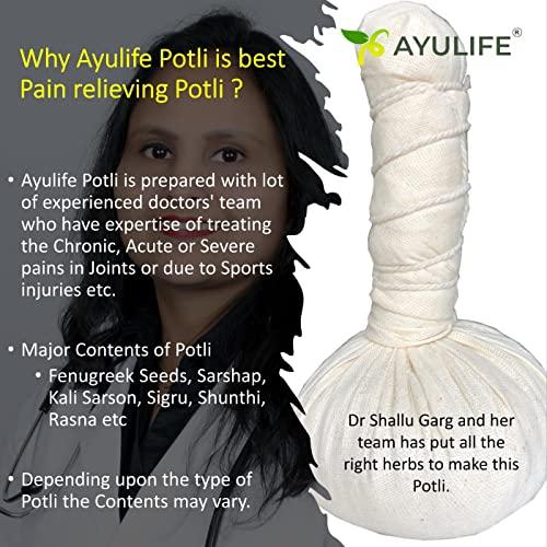 Ayulife Ayulife Ayurveda Potli Massage and Ayurveda Pain Relief Oil Combo Pack, Easy to use, Kit usable for 20 massages Suited for Pain in Lower Back, Neck, Cervical, Sciatica, Lumber (Weight 265 gram)