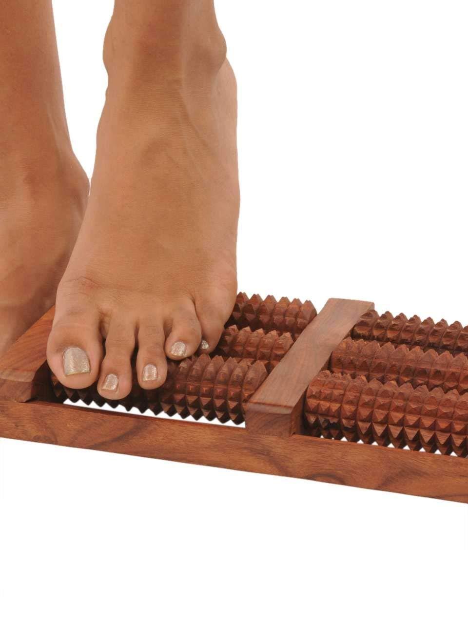 ACE WOOD CRAFTS AWC Wooden Foot/Feet Massager 6 Roller Stress Acupressure Acupuncture Foot Massage
