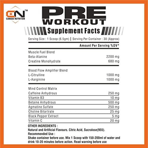 Canada Nutrition Canada Nutrition Hardcore Pre-Workout Gym Supplement with B-Alanine, Creatine, Explosive Muscle Pump, Boost Energy, Performance/Body Building - For Men & Women [30 Serv, Mojito] Free Gallon Shaker