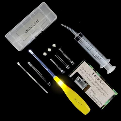 airgoesin Airgoesin Lighted Tonsil Stone Remover Tools or Earwax Removal Tools, Yellow, 3 Tips, Tonsillolith Pick Case + 1 Irrigator Cleaner : Yellow