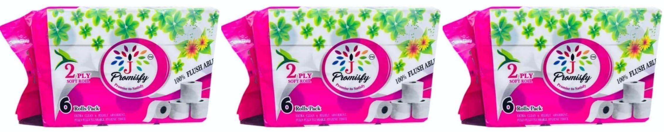 J PROMISFY Soft & Highly Absorbent, Natural & Unbleached Toilet Tissue Paper Rolls 6 Rolls (3)