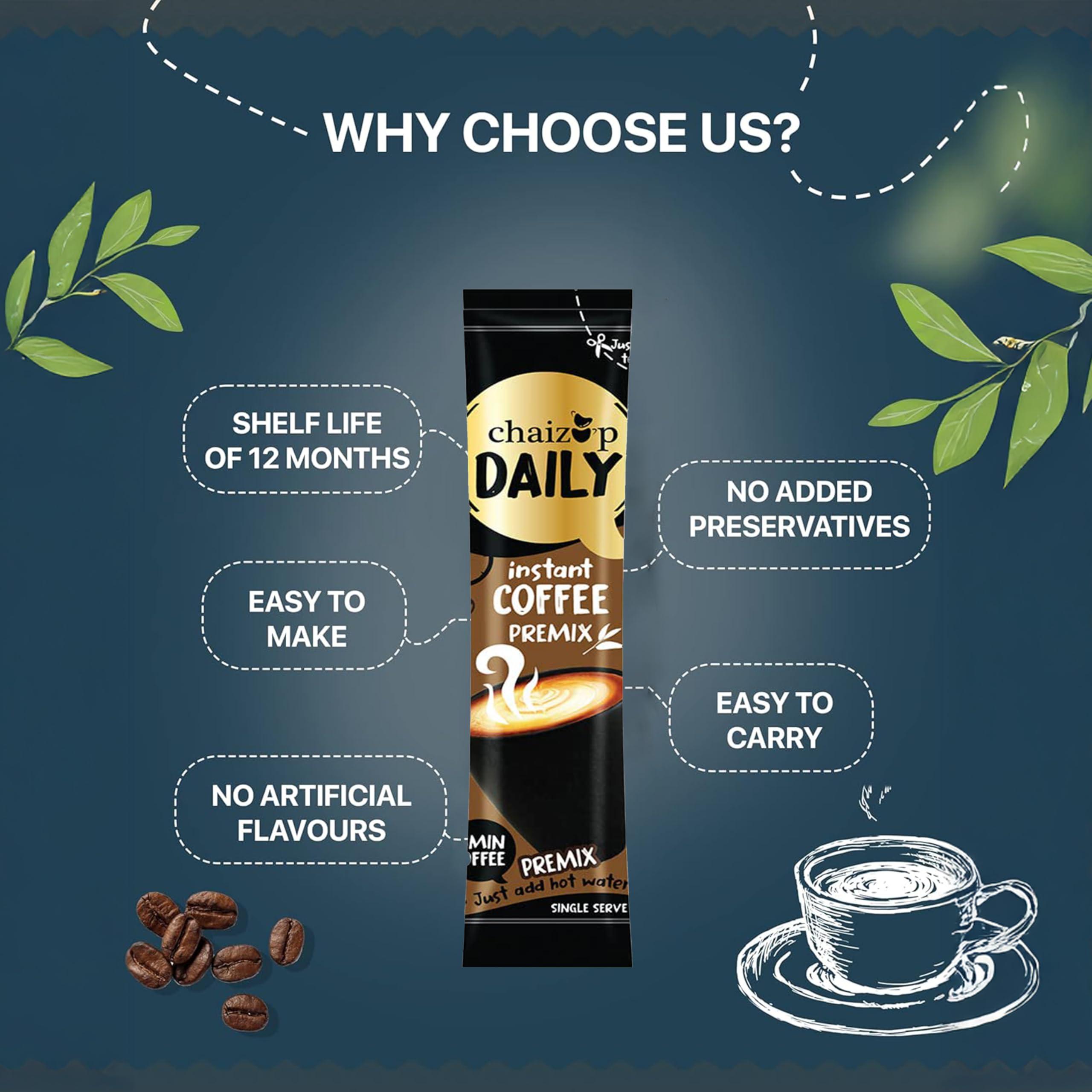 CHAIZUP Chaizup Dailly Instant Premix Coffee 16gm, 30 Serves, 30 Sachets, Instant Premix Coffee, Premix Coffee Powder, Ready To Drink Coffee