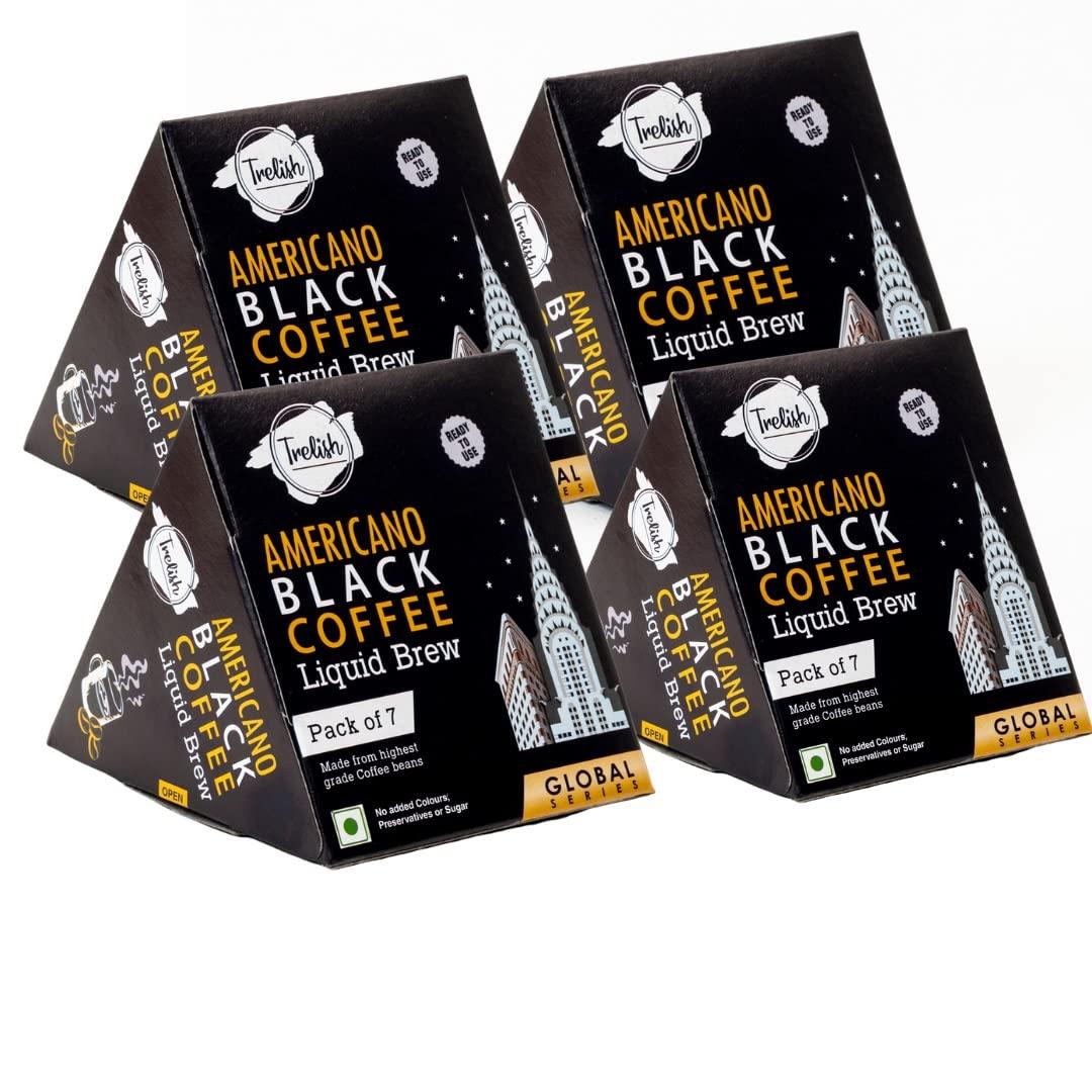 Trelish Trelish Americano Black Coffee Liquid Brew - Pack of 4 | Each Box Serves 7 Cups |Instant Coffee Liquid | Medium Rost | Just Add Milk or Water