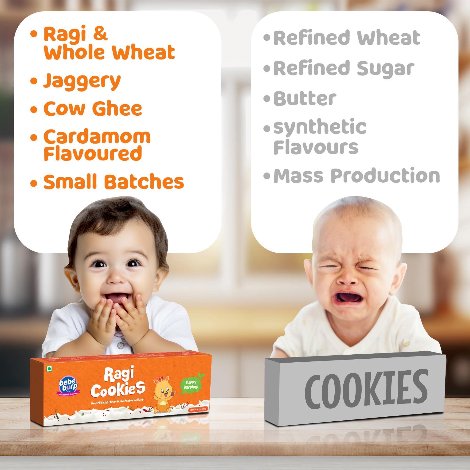 BE'BE' BURP BE\'BE\' BURP Ragi Cookies Combo Pack Of 2 -Tasty & Healthy Cookies For Childrens|No Artificial Preservatives & Flavours|Natural Sweetness Of Jaggery Biscuits (150G Each)