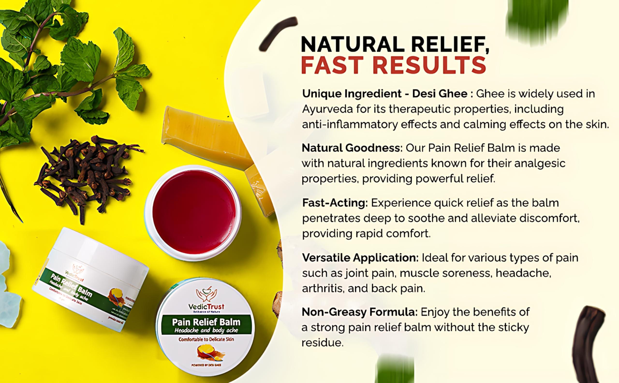 VedicTrust VedicTrust Ayurvedic Pain Relief Balm (Pack Of 3-25 Gm) Naturally Made with Desi Ghee, Kapoor, Tarpin Tel, Lavang Tel, Pudina Tel | All Age Balm | Muscle Pain, Headaches, Backaches |