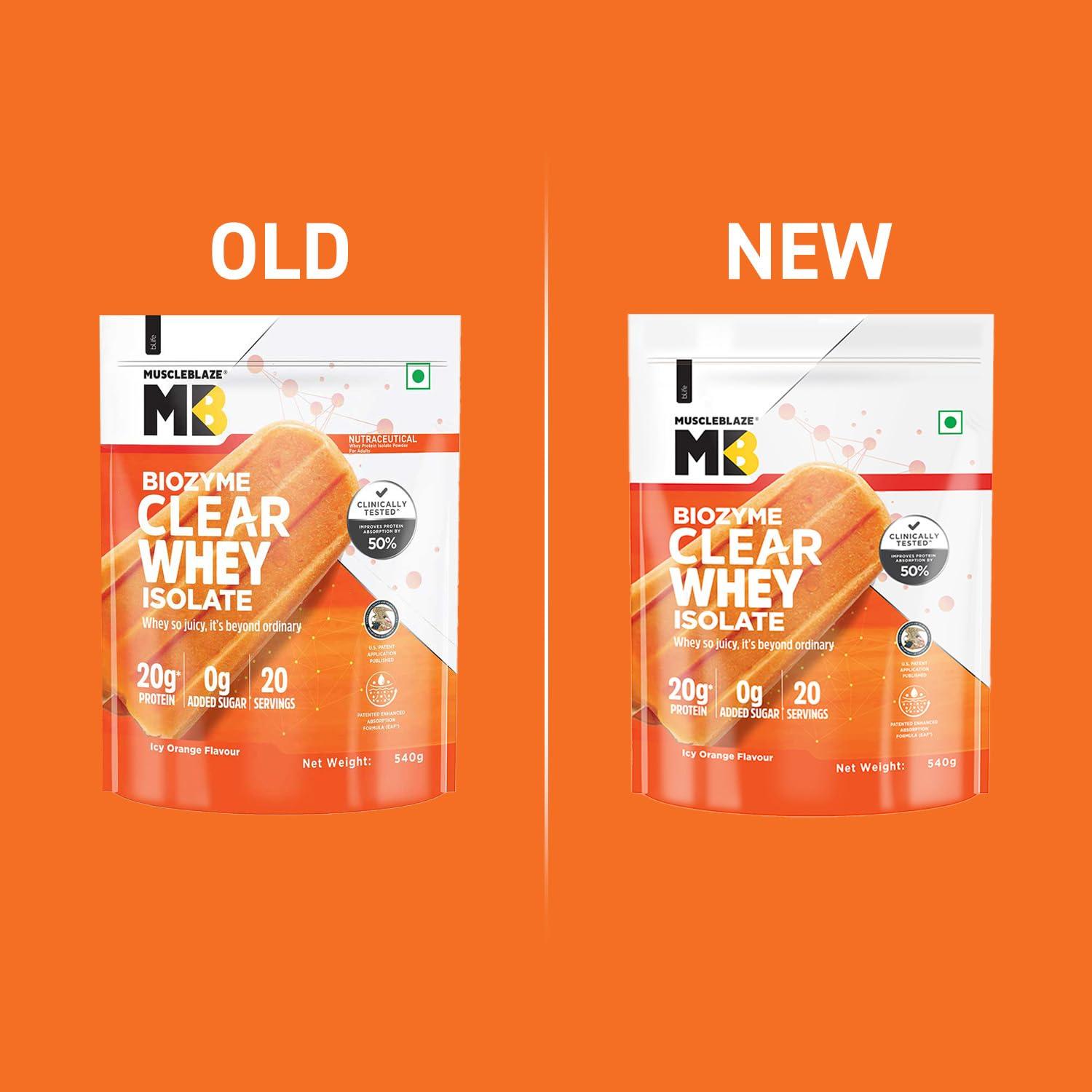 MuscleBlaze MuscleBlaze Biozyme Clear Whey Protein Isolate | 20g Protein, 92 Calories, Zero Added Sugar (Icy Orange Flavour, 20 Servings)