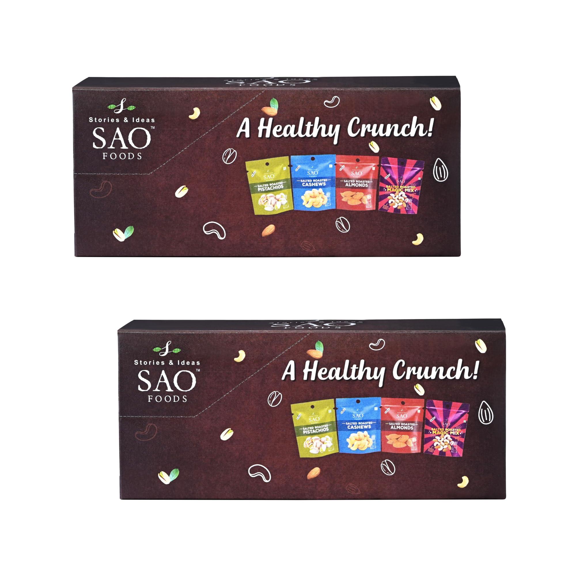 Stories & Ideas SAO Foods Stories & Ideas SAO Foods Roasted & Salted Assorted Dry Fruits Box Snacking Packs Of 12 Grm Each,Magic Mix: 8 Small Packs + Almonds: 4 Small Packs + Cashews: 4 Small Packs + Pistachios: 4 Small Packs