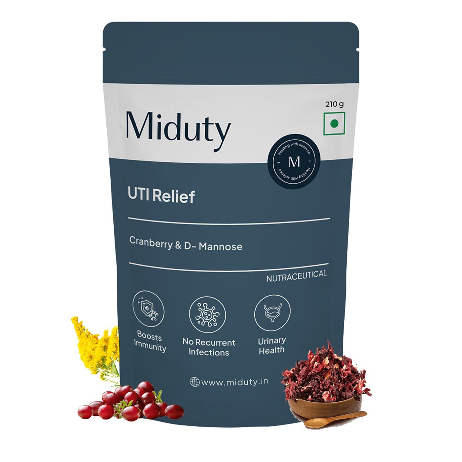 Miduty Miduty by Palak Notes UTI Relief, D-Mannose and Cranberry Supplement Helps in Urinary Tract Infection - Supports Urinary Health - Burning Urine Relief - Vegetarian Formula - 210 Grams