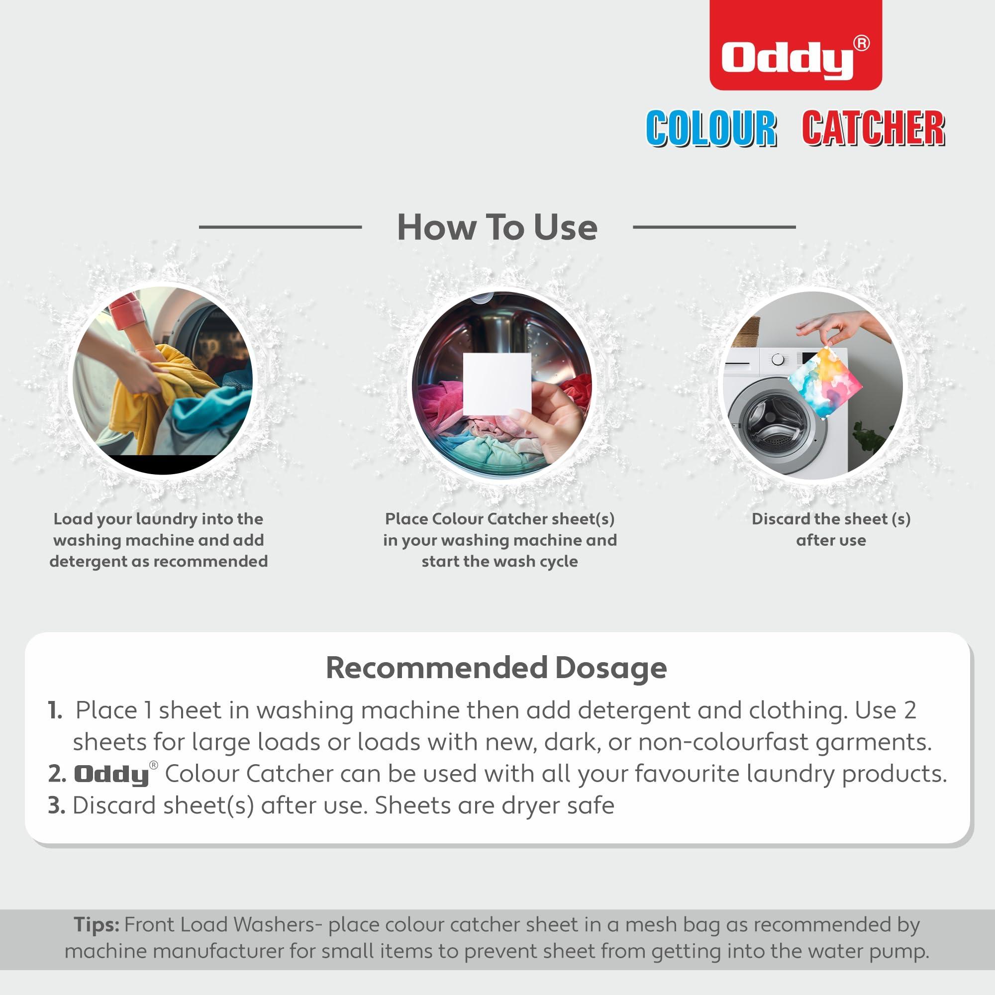 Oddy Oddy Colour Catcher 60 Sheets For Laundry, Allow Mixed Washes, Prevent Colour Runs And Maintain Original Colour Of Clothing, Pack Of 60