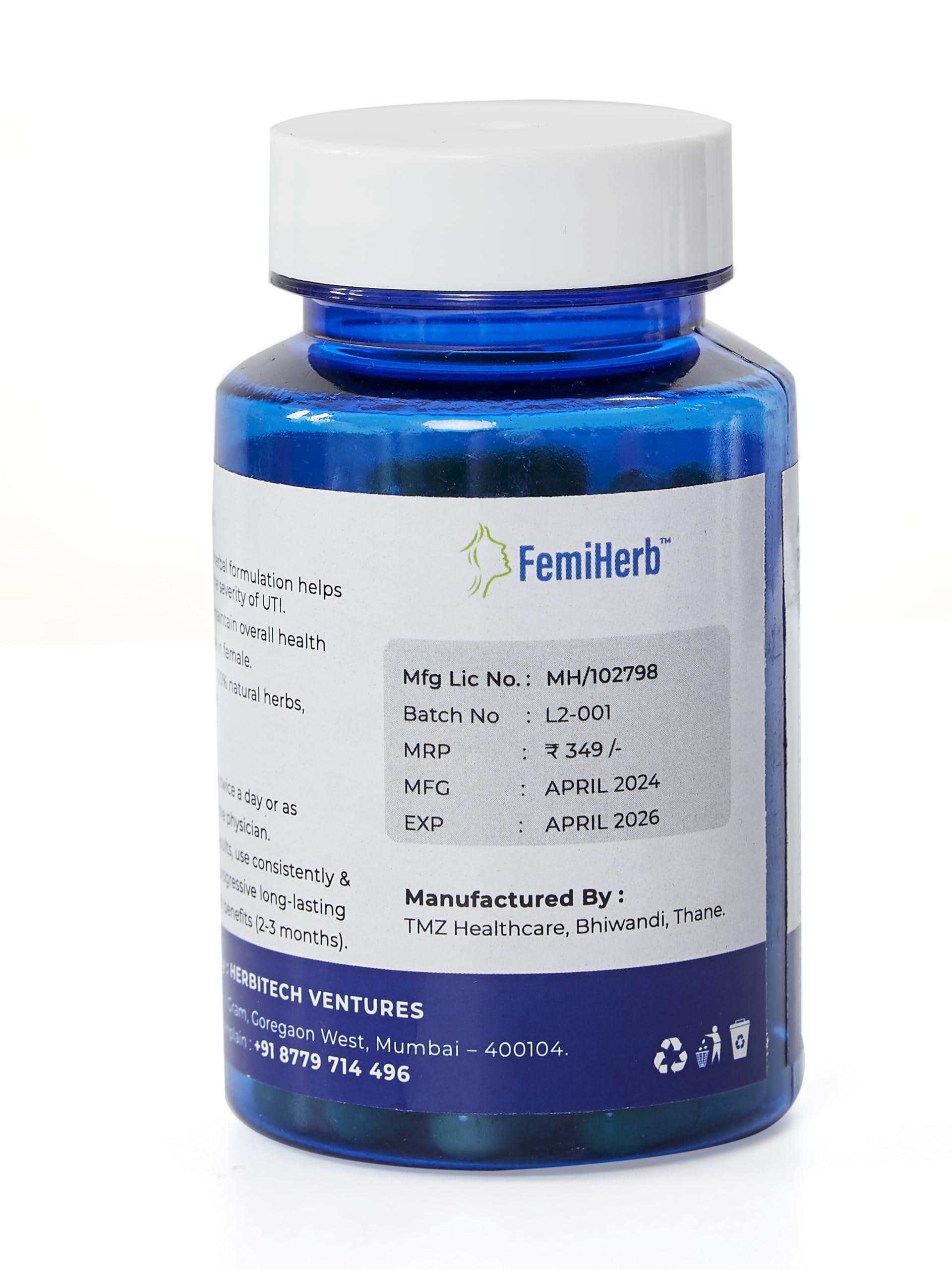 FEMIHERB Femiherb UTI 120 Capsules |Urinary tract infection treatment | Probiotic for Urinary tract Infection | Organic Solution | 100% Natural Product