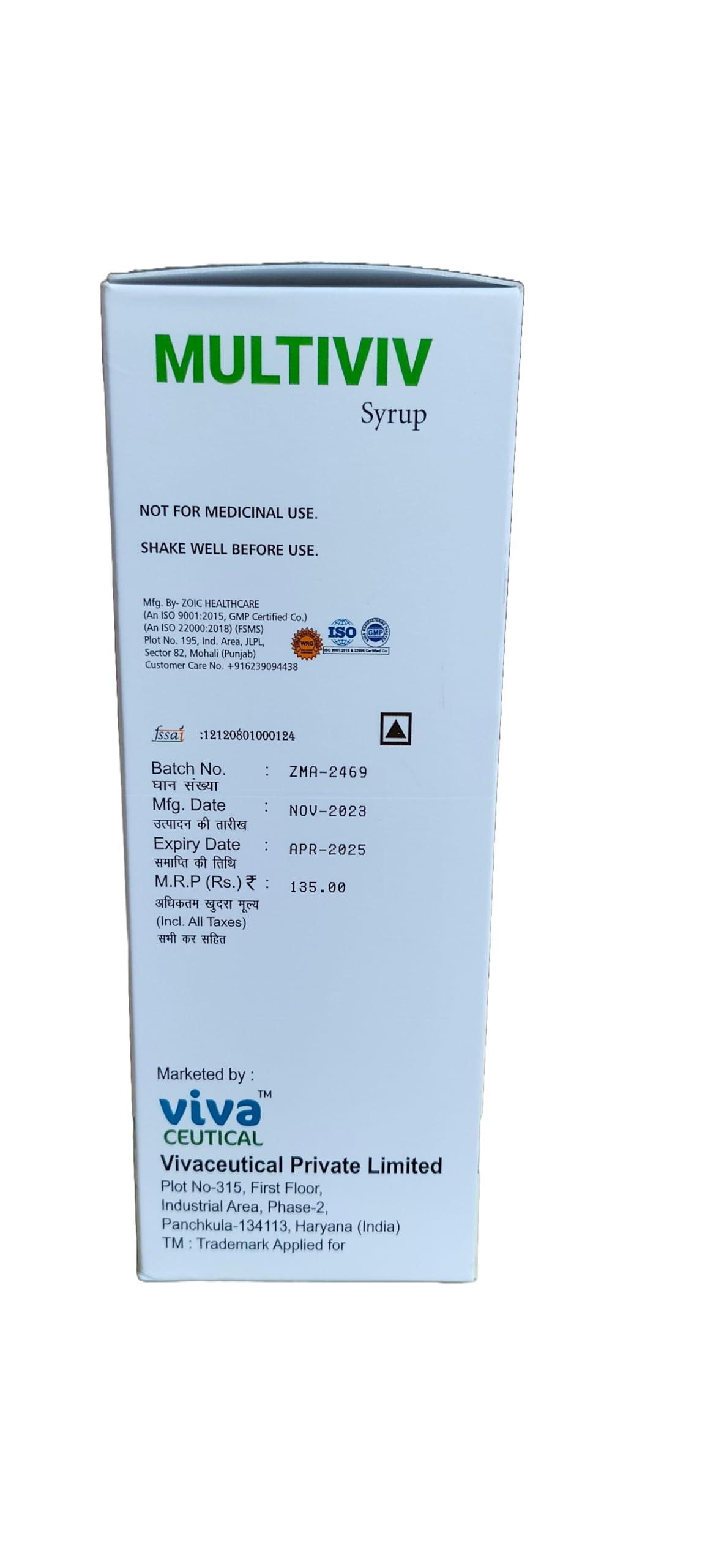 Vivaceutical Multiviv Syrup - Micronutrient, Multi-Vitamins and Multi-Minerals Syrup | 200ml