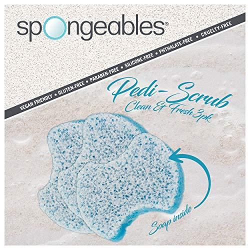 Spongeables Spongeables Pedi-Scrub Foot Buffer, Clean & Fresh Scent, Contains Shea Butter and Tea Tree Oil, Foot Exfoliating Sponge with Heel Buffer and Pedicure Oil, 20+ Washes, Pack of 3
