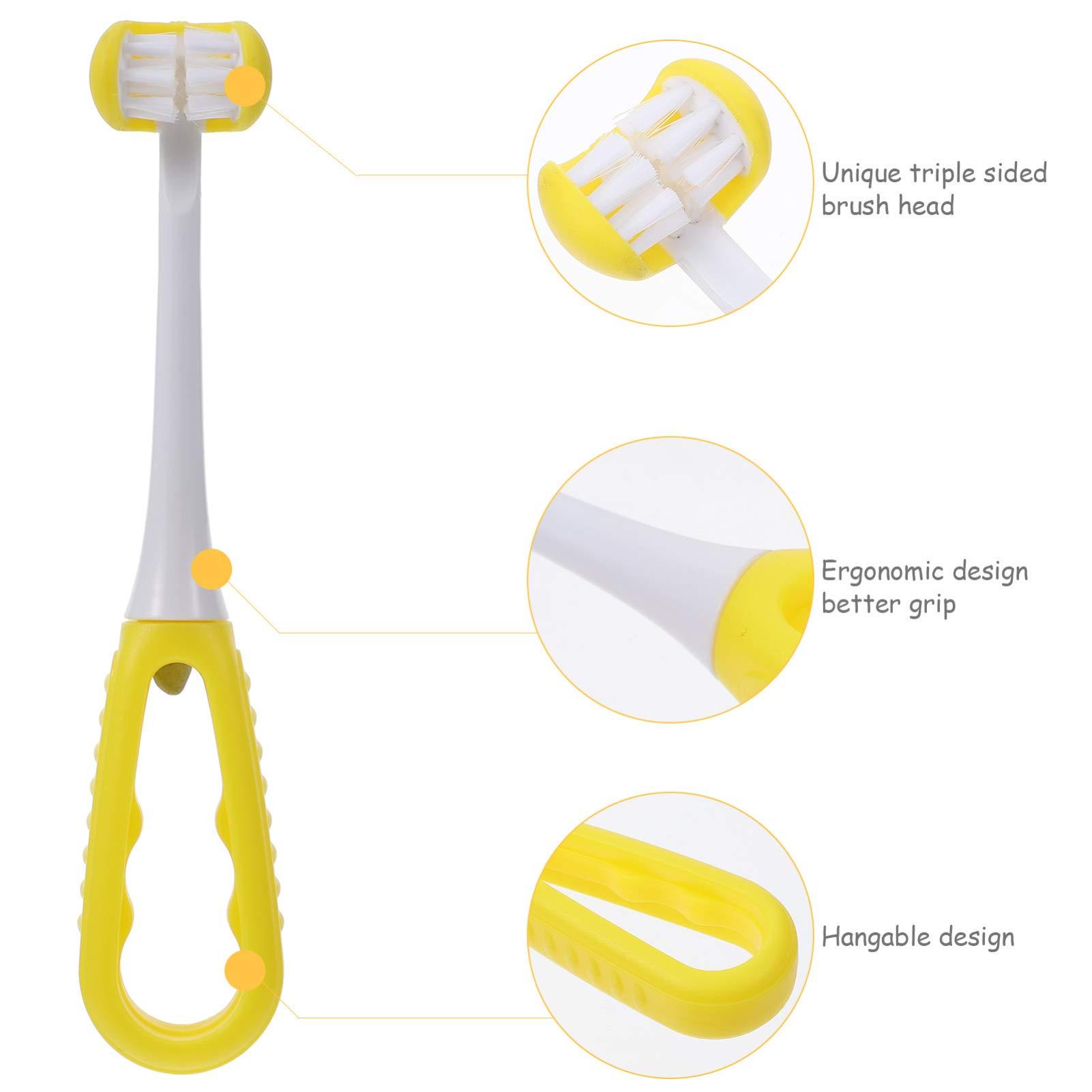 KTMGlobal KTM 3 Sided Autism Toothbrush Kids Toothbrush Soft Bristle Toothbrush Toddler Toothbrushes Yellow