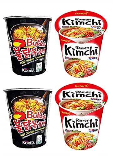 Sam Yang Samyang Stir Fried & Kimchi Hot Chicken Flavour Raman Cup Noodles, 70mg*4 Pack (Pack of 4) (Imported)