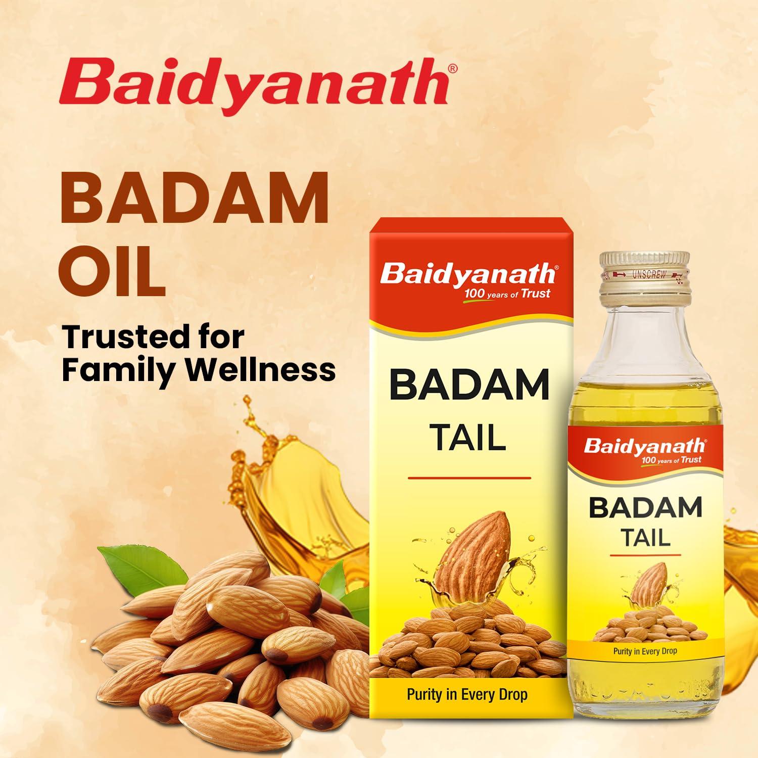 Baidyanath Baidyanath Badam Tail-100ml, Rich in Vitamin-E | Sweet Almond Oil for Healthy Hair & Glowing Skin | Helps & Improve Digestion | Naturally Sourced From Almonds (Pack of 1)